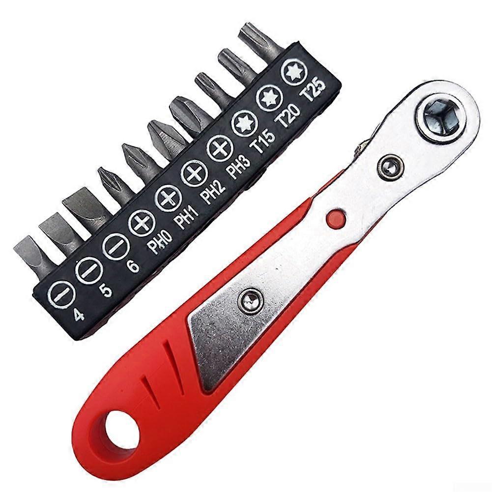 Compact size ratchet wrench set, 35.6 cm hex screwdriver with 10piece bit head