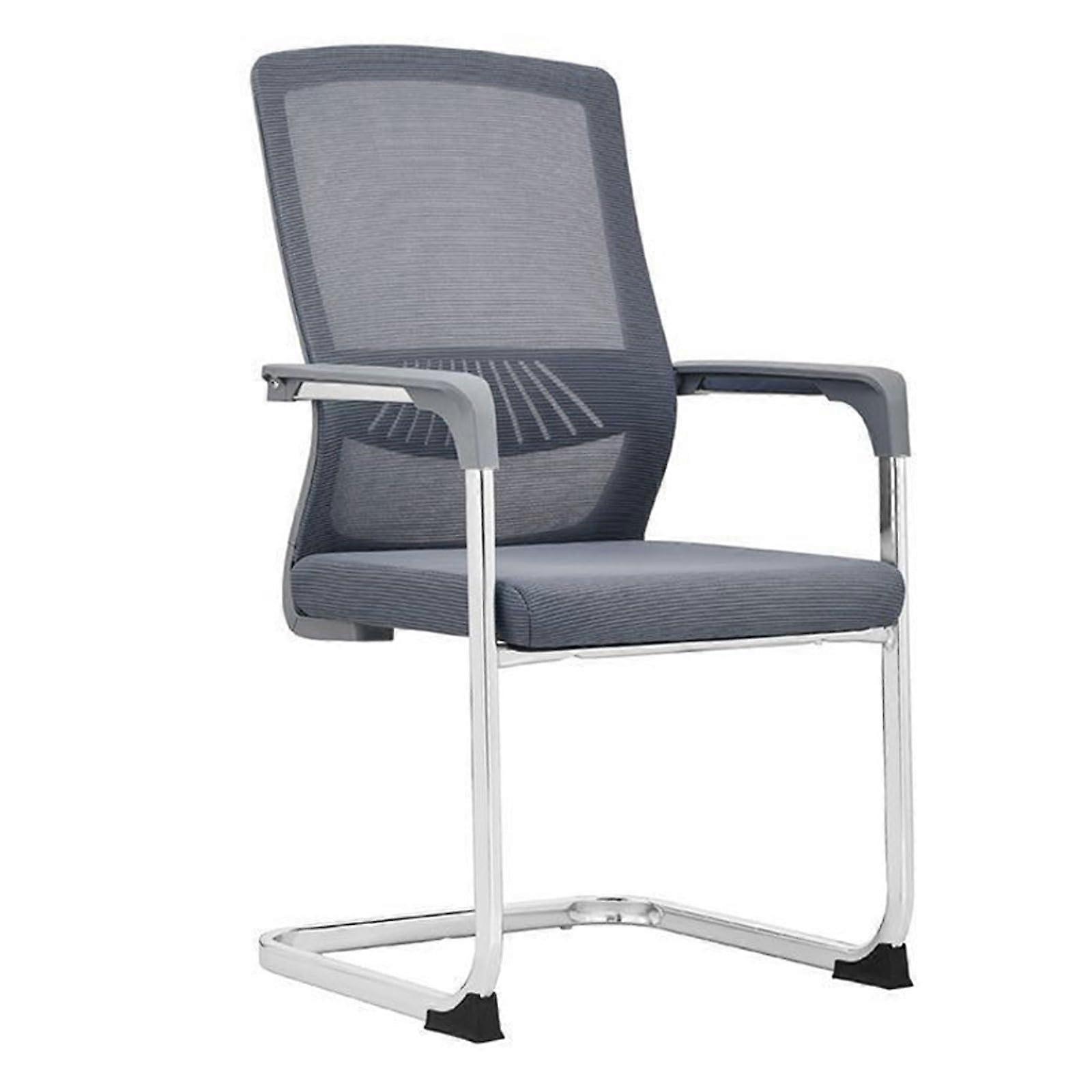 Office Guest Chair Without Wheels, Grey 52x52x99cm, Sled-Frame Reception Chair, Medium-Back Desk and Conference Chair
