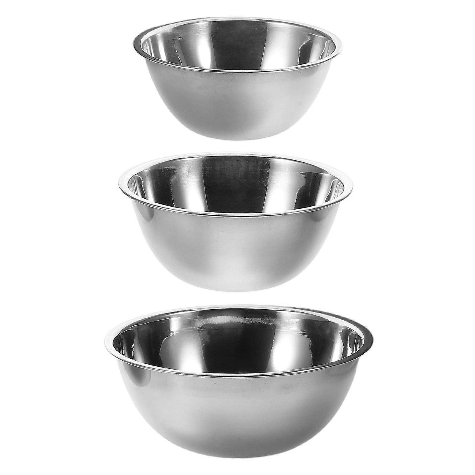 Large Metal Bowl For Kneading Dough And Seasoning Silver Stainless Steel Mixing Bowls 3Pcs