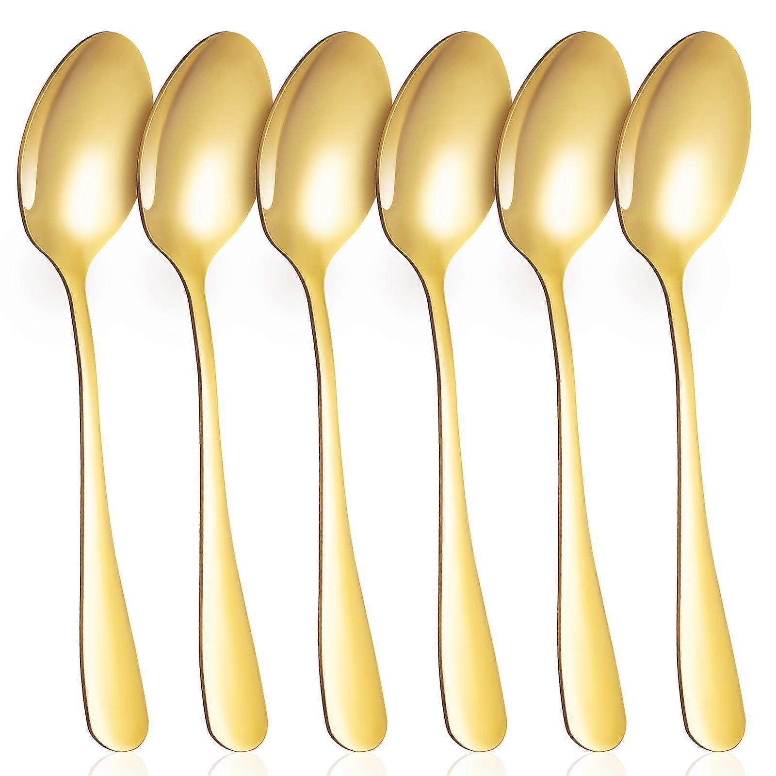 Soup Spoons Table Spoons Stainless Steel For Casual Dining Golden 14.00X3.50X0.20CM Eating 6Pcs
