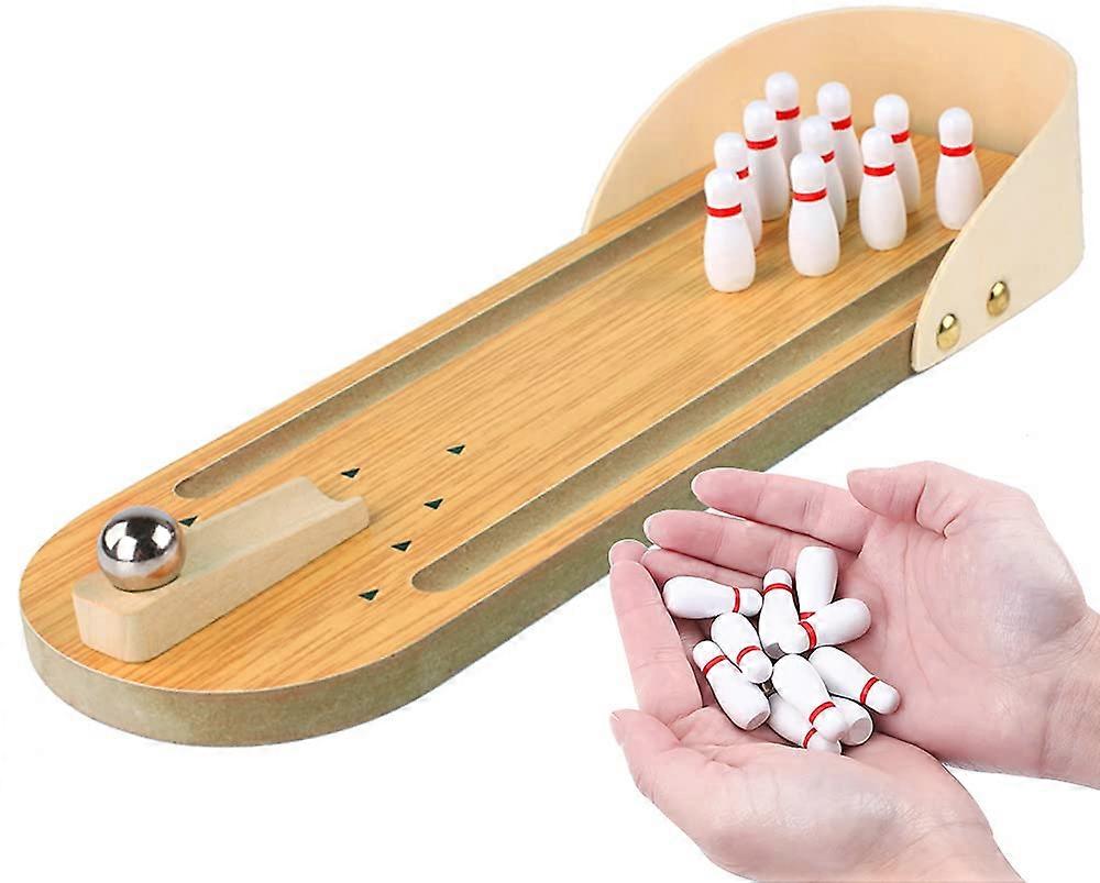Mini Bowling Set, Wooden Bowling Toy for Kids and Adults, Tabletop Bowling Game, Educational Pressure Relief Activity for Home and Office