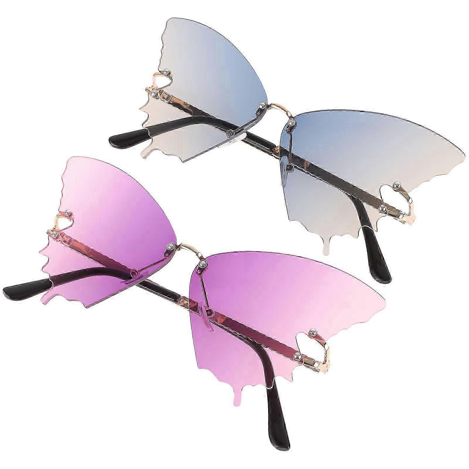 2Pcs Butterfly Sunglasses Summer Beach Rimless Sunglasses Set