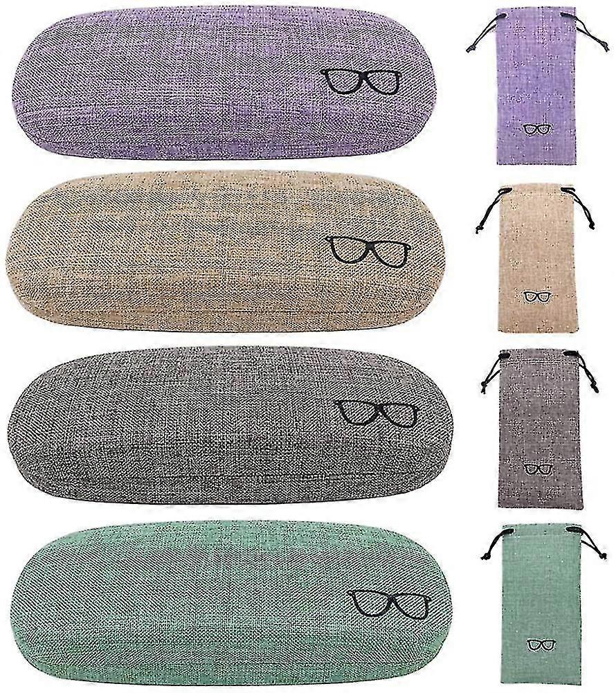 4pack Hard Shell Eyeglasses Case Protector Linen Fabrics Large Glasses Case