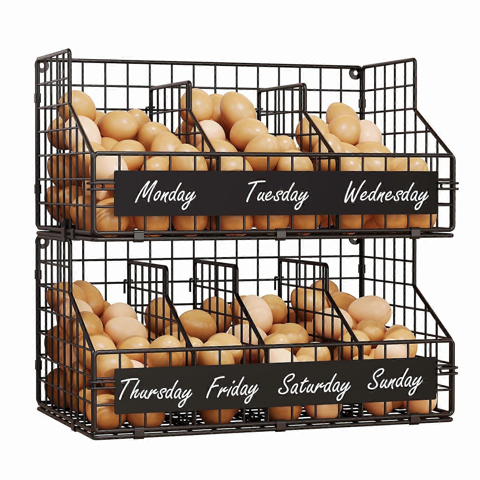 Egg Storage with 5 Dividers 2Tier Stackable Wall Mountable Basket (39.5 x 24.2 x 39.5 cm)