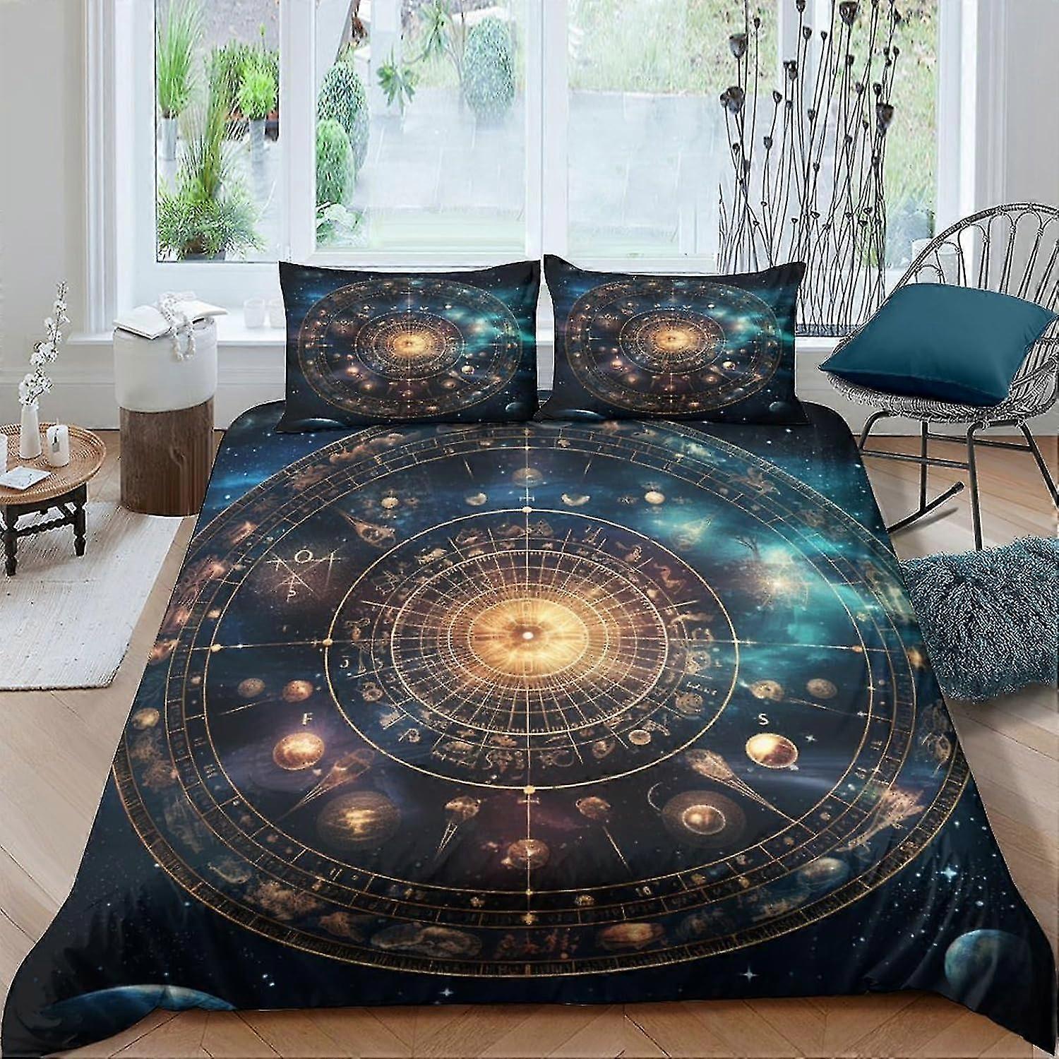 Zestaw poszewek na kołdrę Astrolabium ze znakami zodiaku Druk 3D - 3 sztuki miękkiej pościeli z mikrofibry dla nastolatków i dorosłych