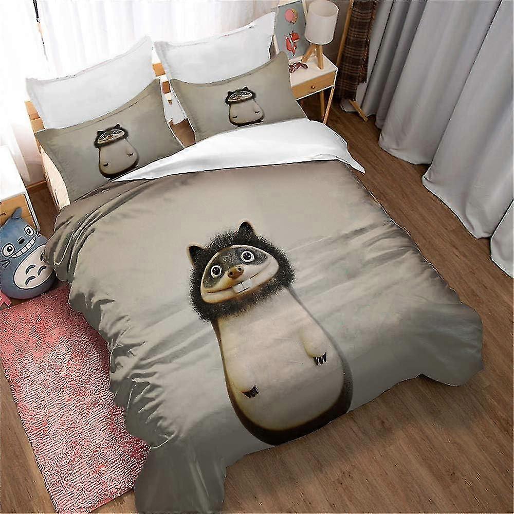 Anime 3D zvířata Povlečení Set s realistickým digitálním potiskem, Ultra měkký povlak na přikrývku z mikrovlákna a polštáře (Double)
