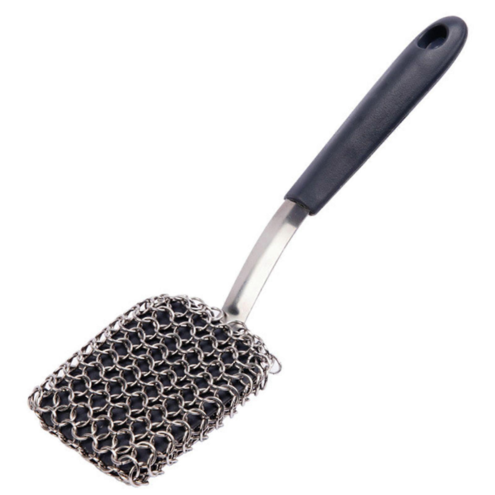 Cast Iron Scrubber with Silicone Handle Multi-Purpose Kitchen Cleaning Brush for Dishes Pots Pans Sink