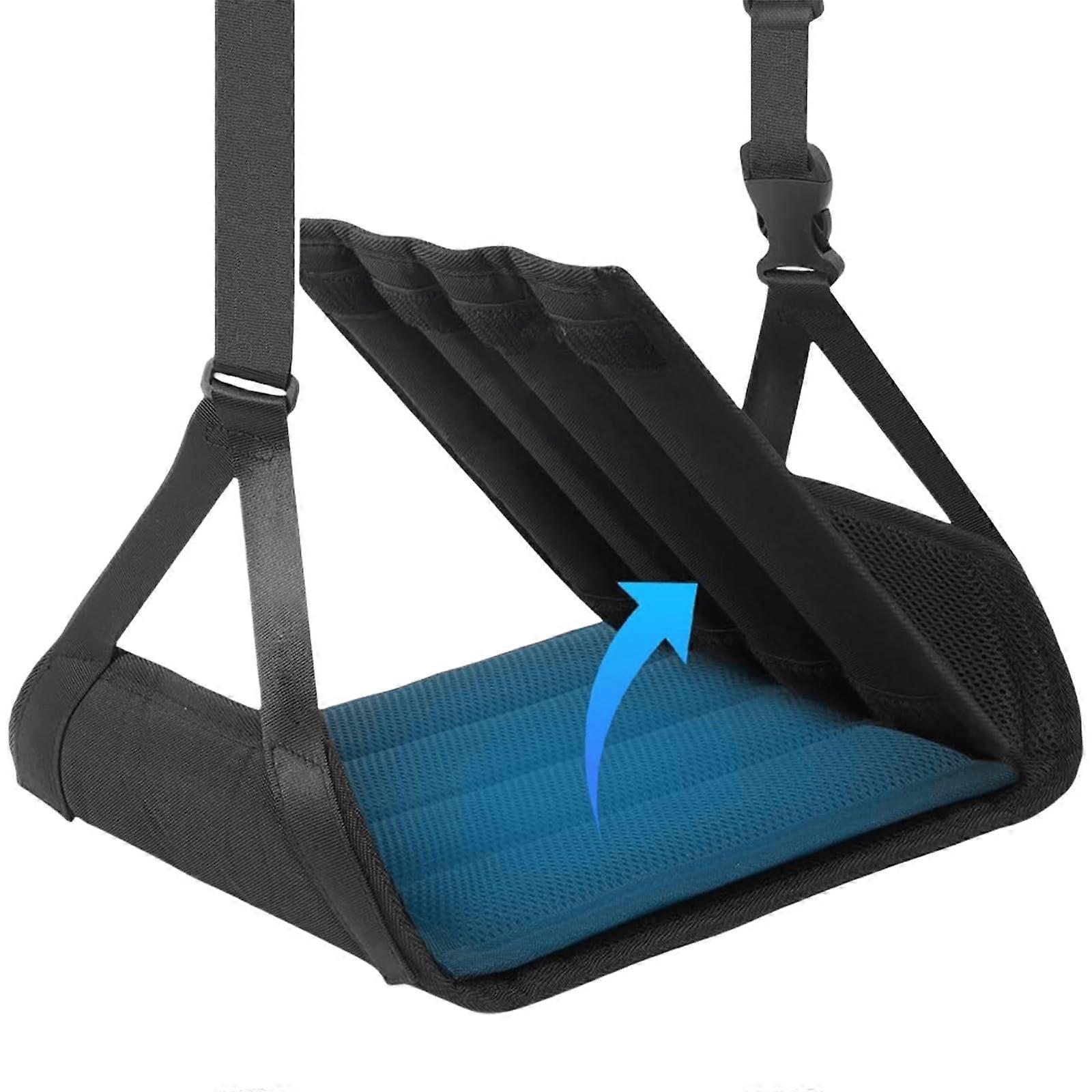 Aeroplane Footrest Height Adjustable with Premium Memory Foam, Travel Foot Hammock, Eye Mask & Earplugs, Black Universal Fit