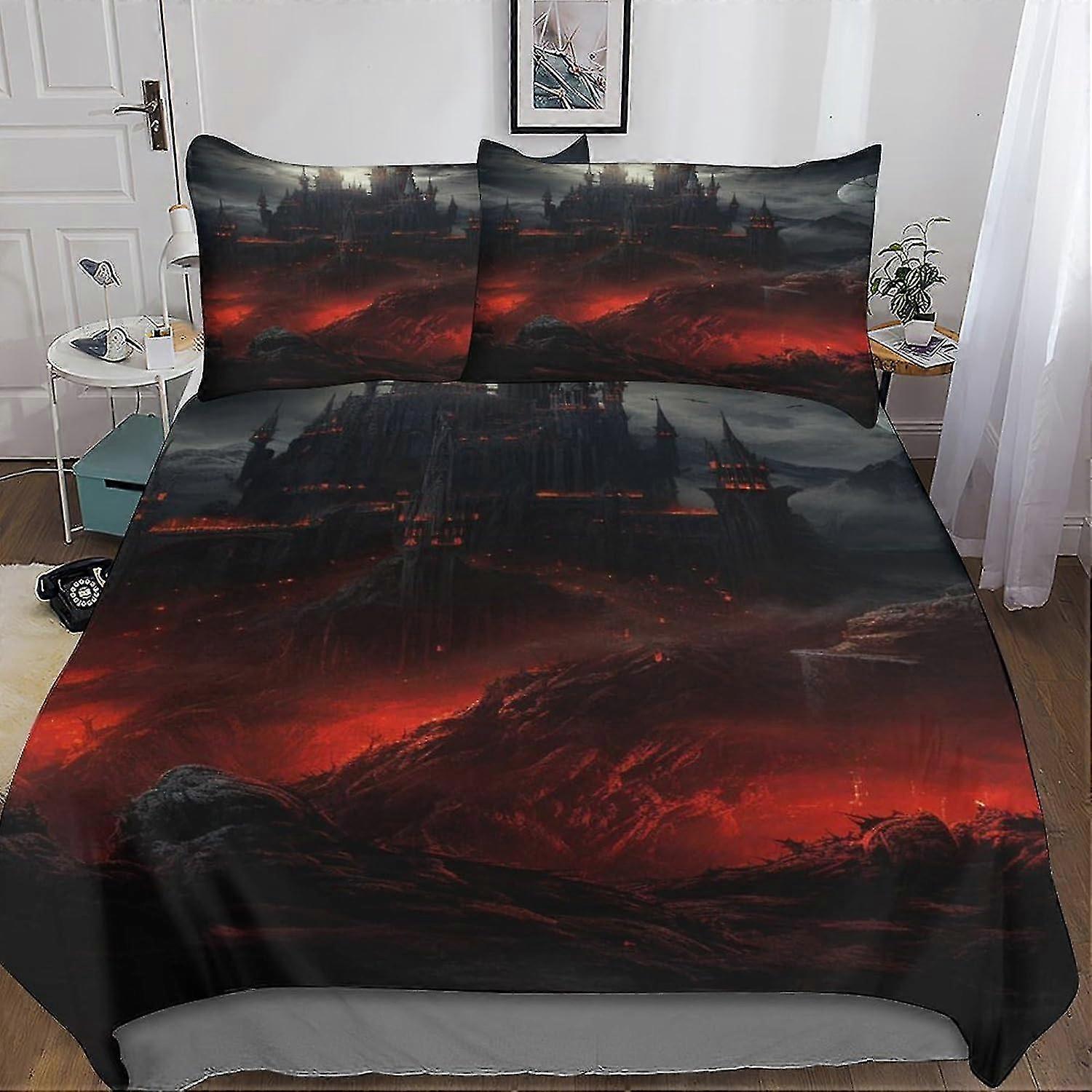 Dark Castle Duvet Set for Certain Brands, 3 Piece Bedding Set with Easy Care Duvet Cover, Scary Architecture Quilt Cover and Pillow Cases wi