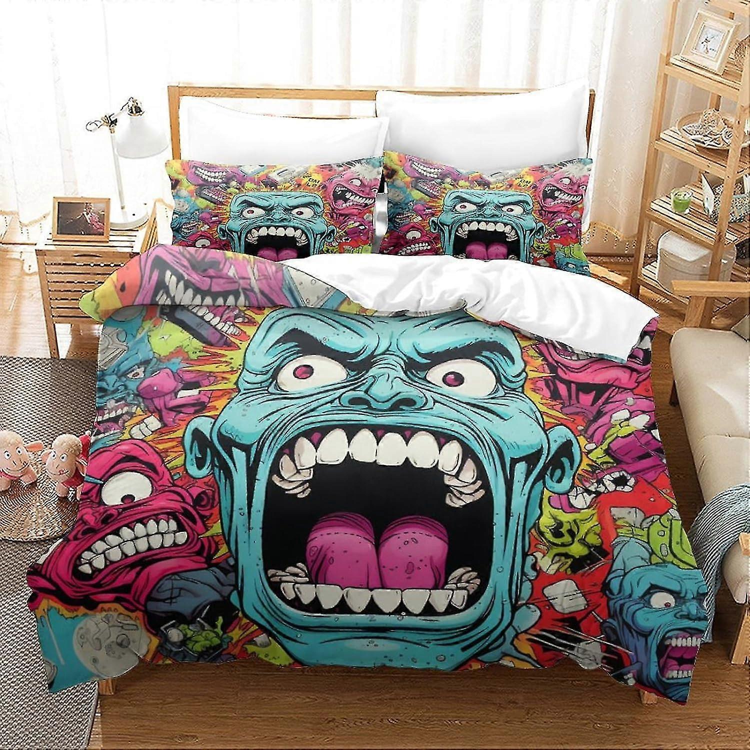 3D مانجا شخصية لحاف غطاء غرزة الفراش مجردة طباعة غطاء لحاف مع غطاء وسادة كينج بحجم هدايا لعيد الأب