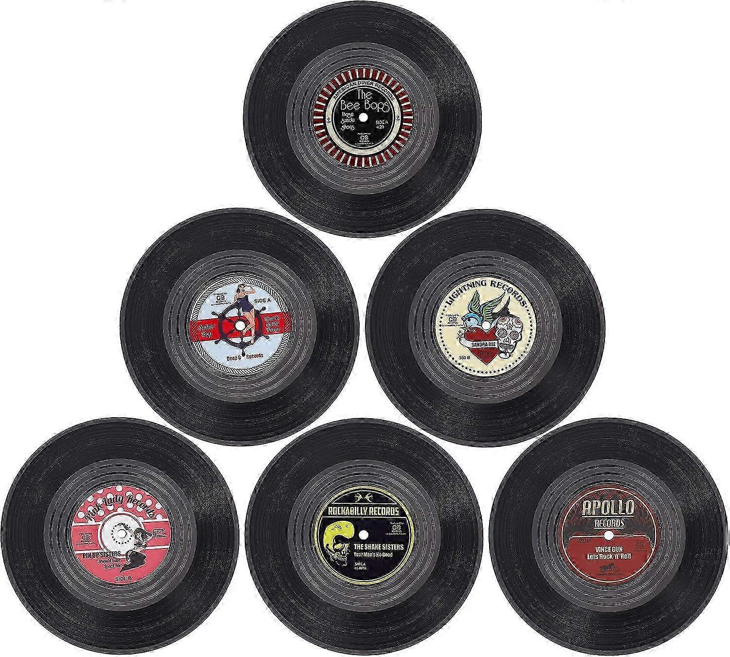 6pcs Retro Vinyl Record Coasters Table Mats, Non-slip Pot Mats Coasters Coffee Tea Beer