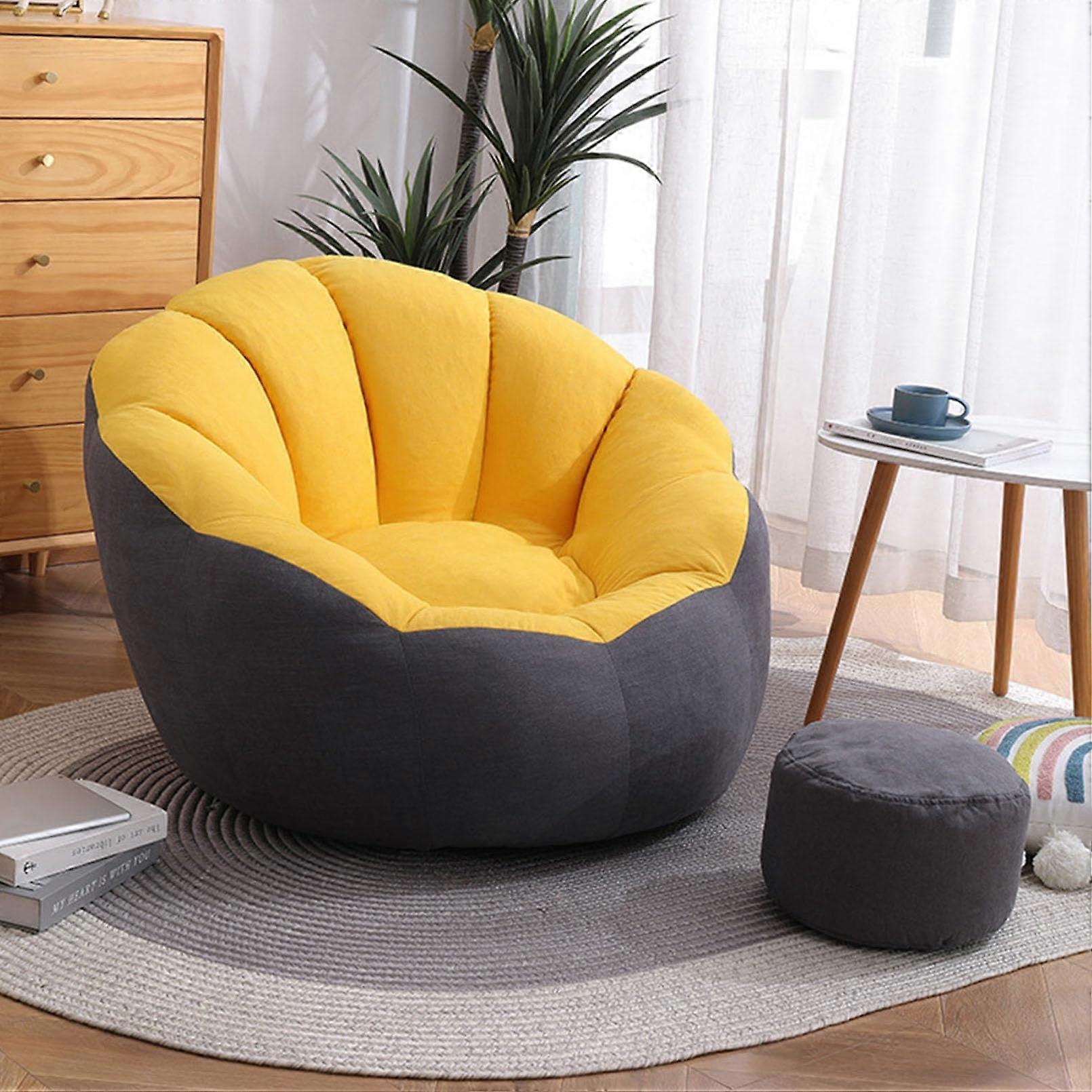 Bean Bag Cover without Filling, Stuffed Toy Storage, 95x95x75cm, Yellow Grey