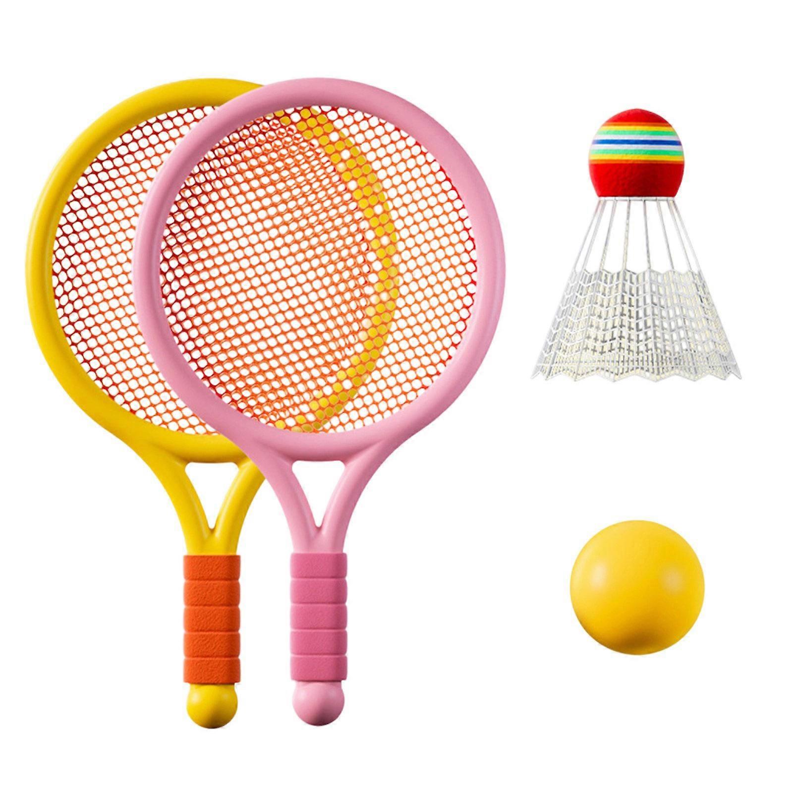 Durable Childrens Tennis Racket Pair With Soft Grip Handles Ideal For Beginners Training  Pink yellow