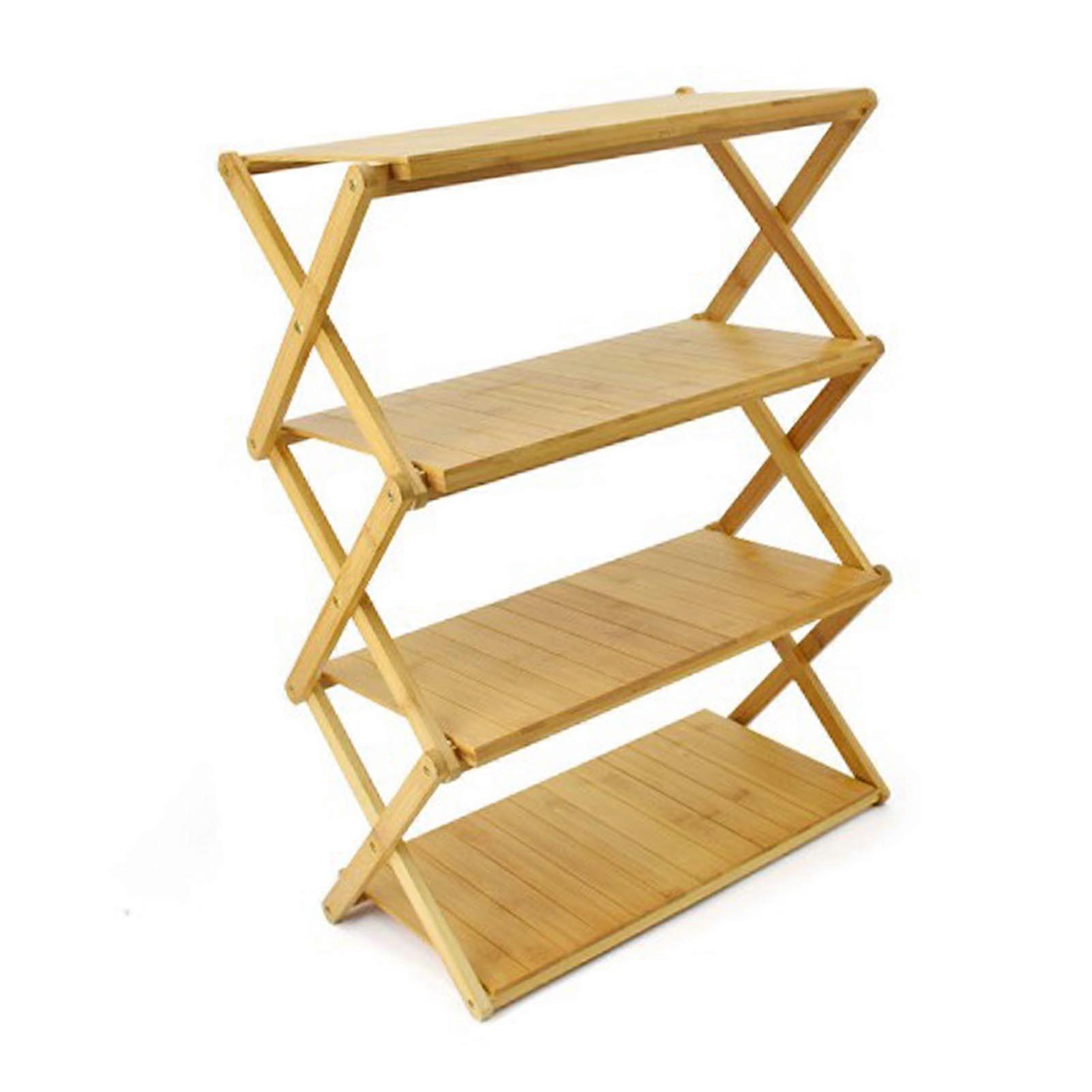 Wooden Foldable Shelf Multi Layer Space Saving Powerful Load Bearing Portable Storage Rack for Outdoor Camping 4 Layers 