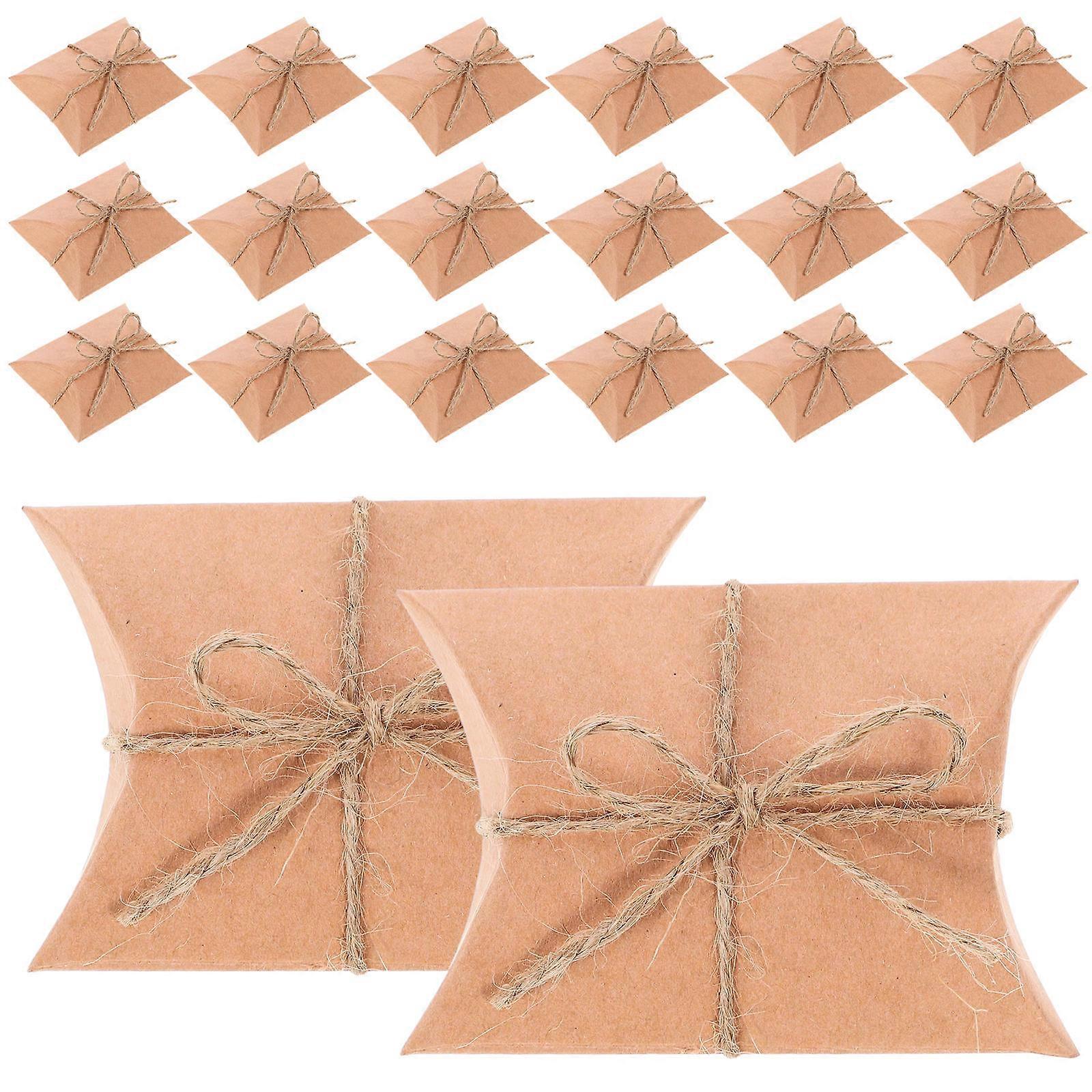 50pcs Small Kraft Paper Pillow Boxes with Hemp Rope for Candy Packaging, Bulk Lightweight Set for Party Favors & Small Items