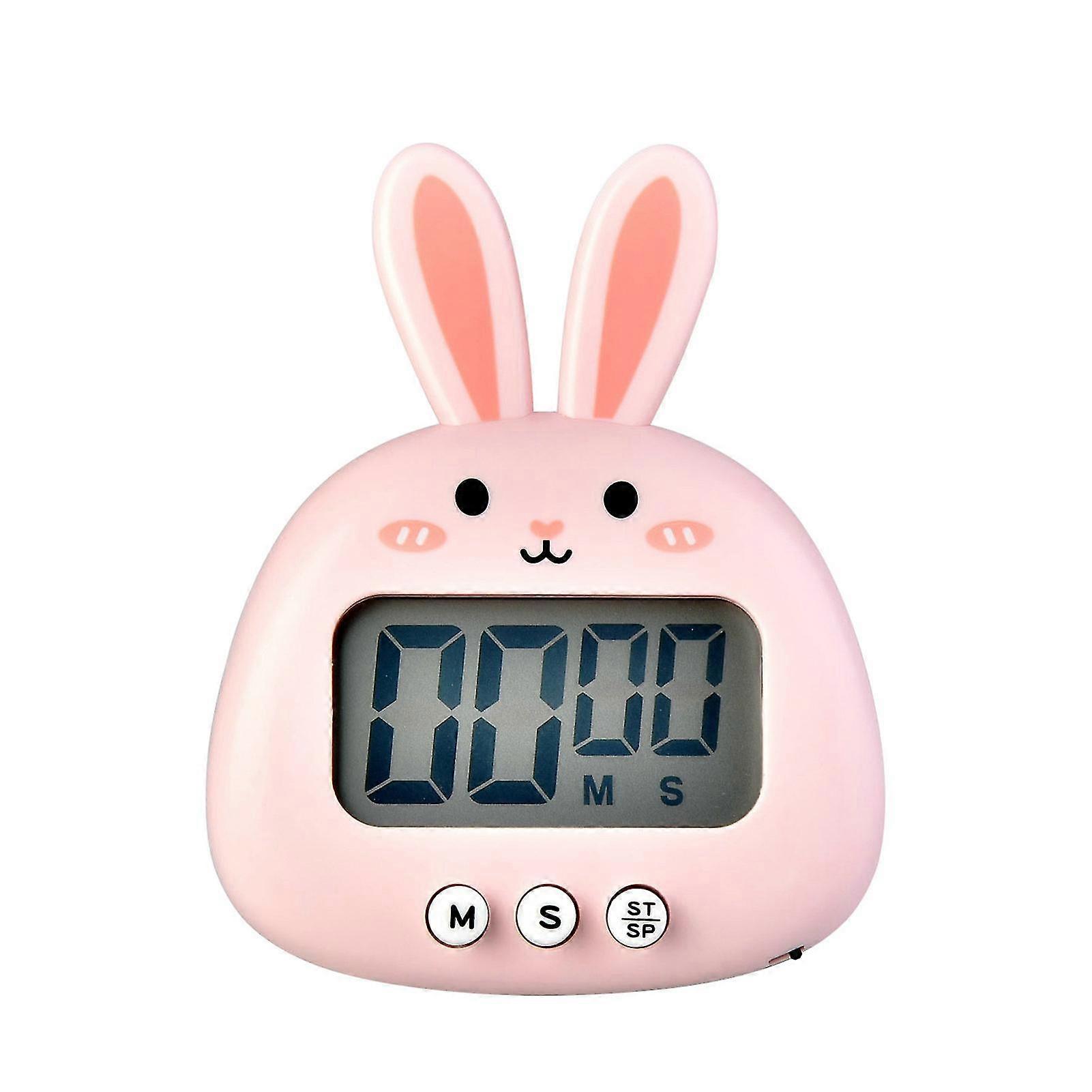 Cartoon Rabbit Kitchen Timer - Large Screen, Manual Alarm Clock, Pink