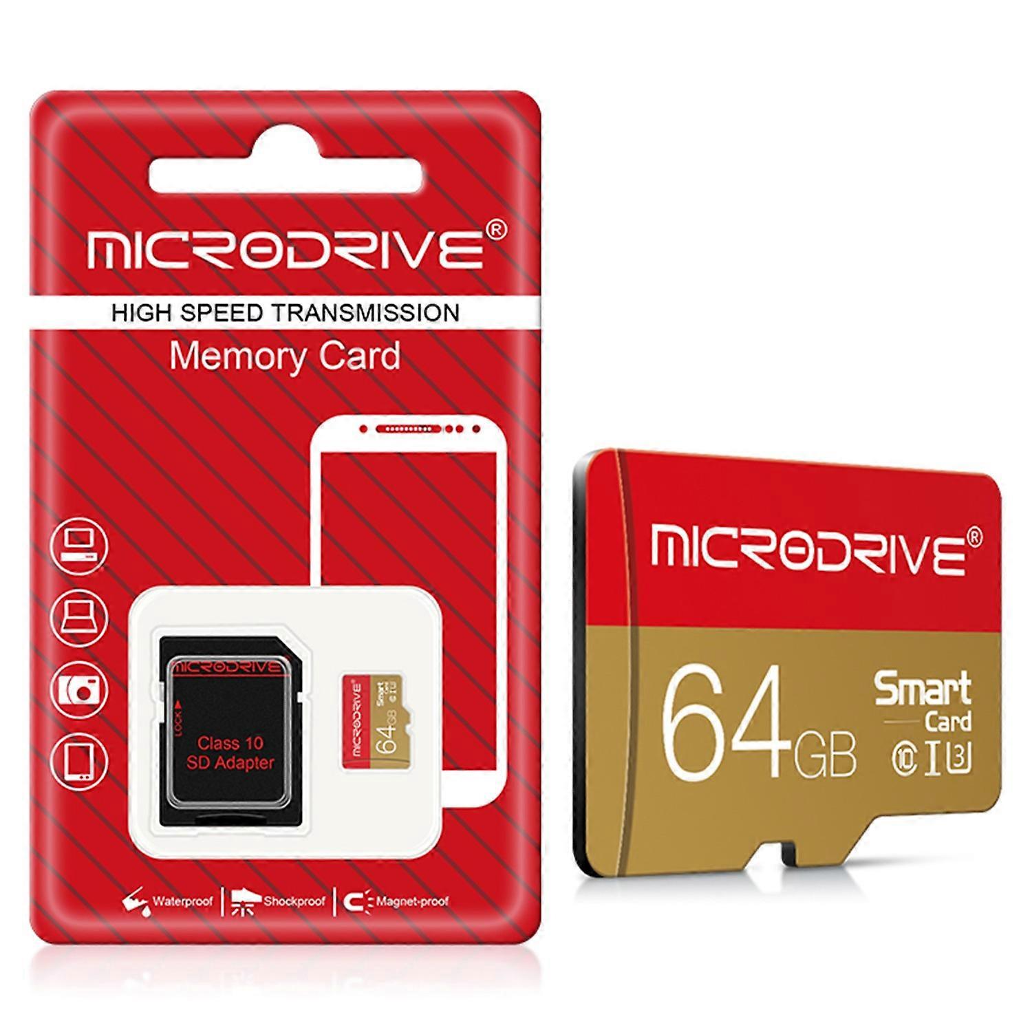 MICRODRIVE 64GB Class 10 High Speed TF Card Phone Tablet Camera Memory Card - Gold+Red