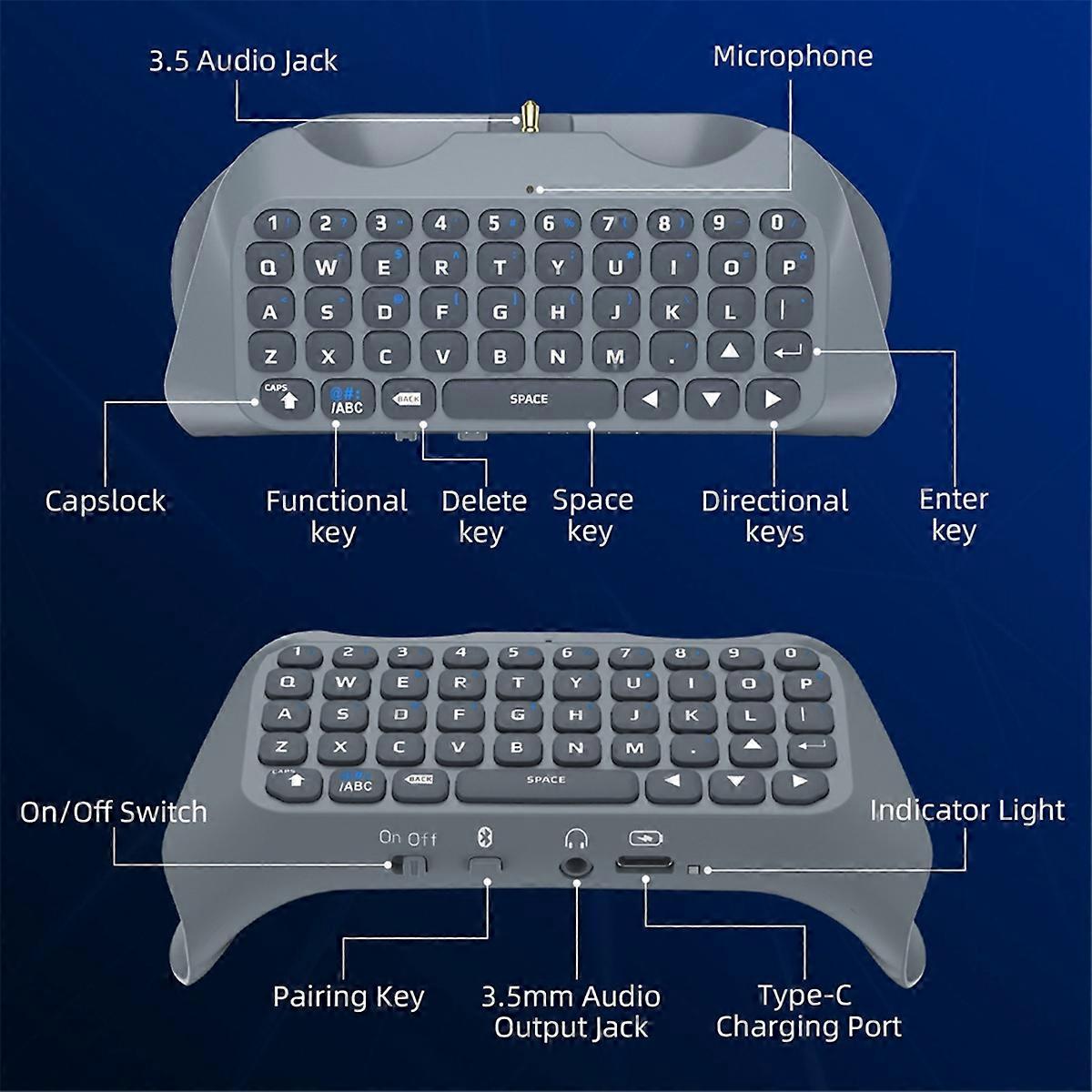 Wireless Keyboard for Controller Handle Bluetooth External Keyboard for Playstation5 ChatPad Bluetoo