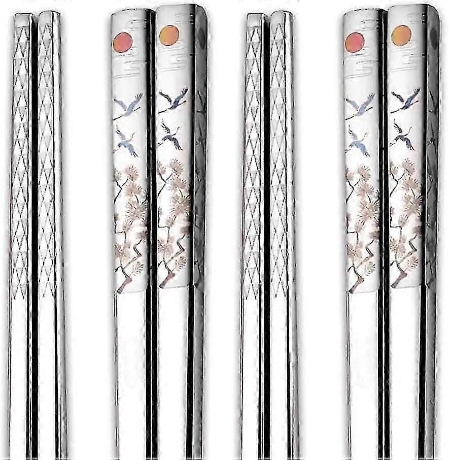 Metal Chopsticks Reusable Dishwasher Safe, Square Fancy Color Laser Engraved Cooking Chopsticks, Non-Slip, 9.8", 2 Pair Gift Set, Color Laser Engraved