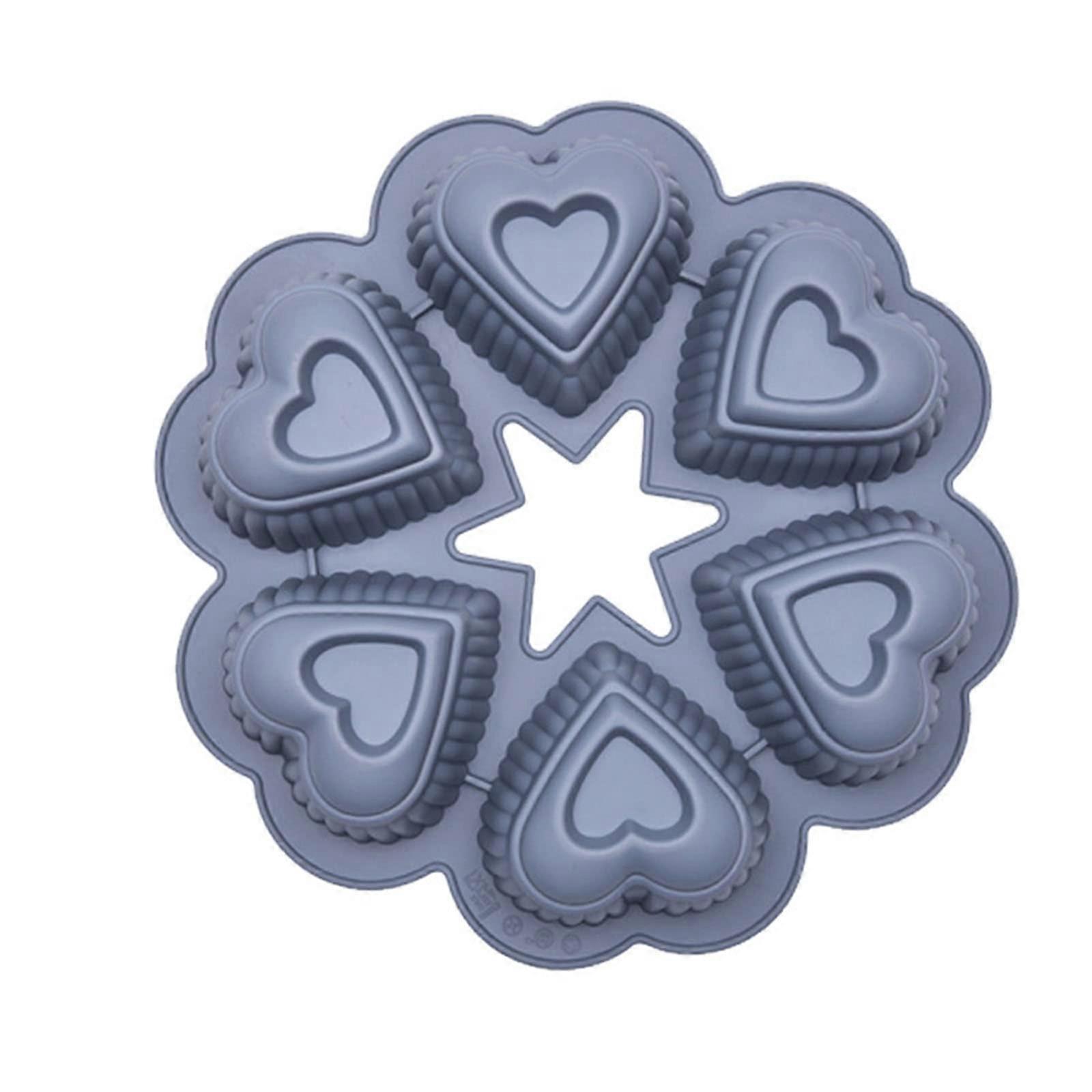 Silicone Heart-Shaped Cake Mold with 6 Cups, Non-Stick Cupcake Baking Tray for Home Kitchen, Gray Color
