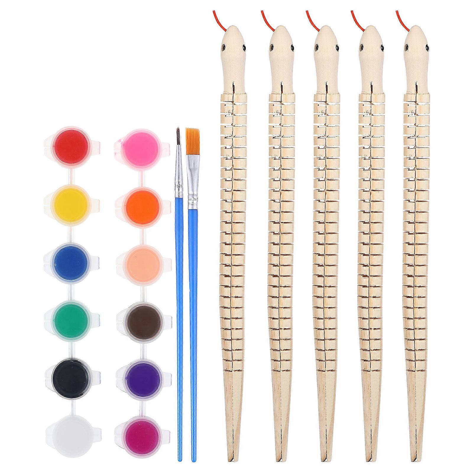 Small Toy Snakes Wood Doodle Toys for Decoration 1Set with Paint and Brushes