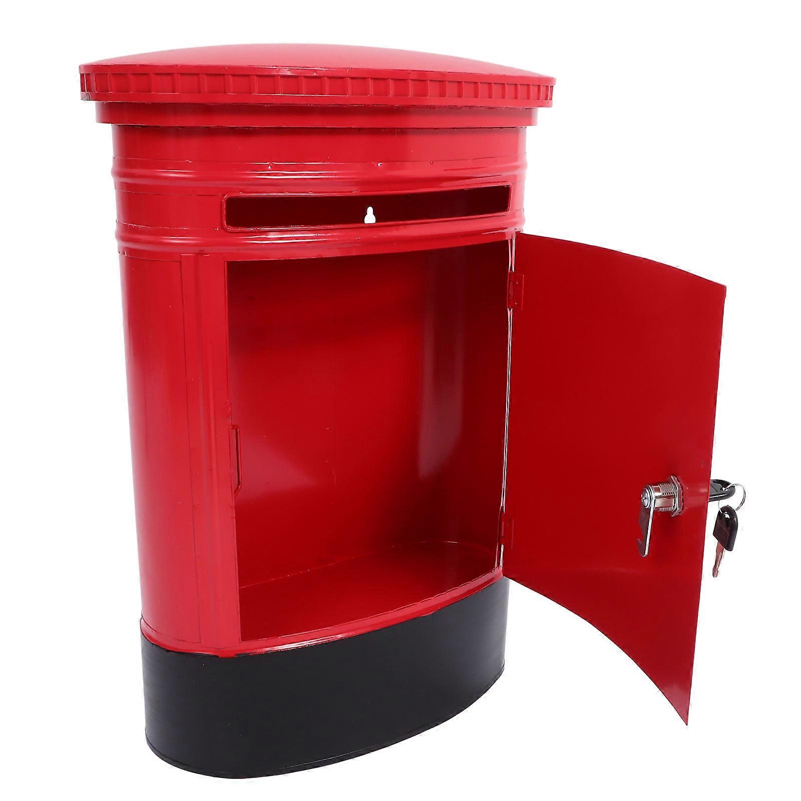 Iron Post Box Vintage Mailbox Wall Mount for Storage Use Red