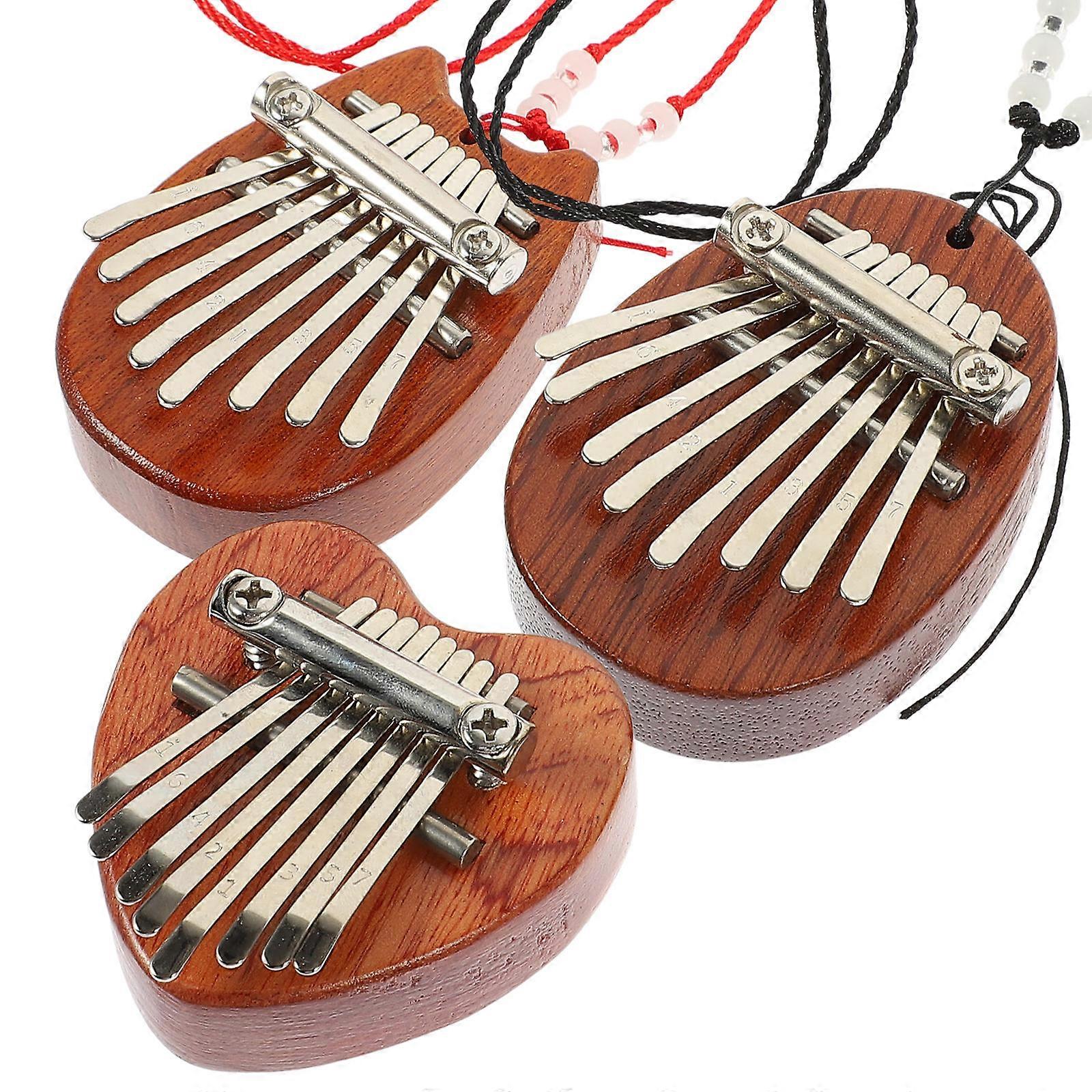 Portable Thumb Piano Wooden Mini Kalimba For Leisure Heart Shape 6.2x6x2.3cm 8-Note 3Pcs