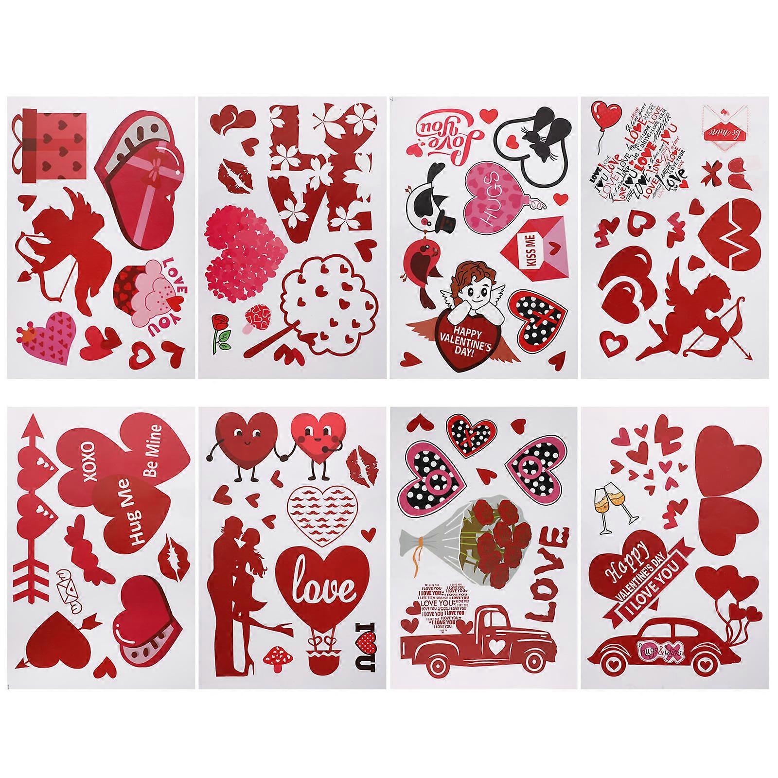 Valentine S Day Window Stickers Decorative Decal Fridge Assorted Color 30x20cm present 8 Sheets