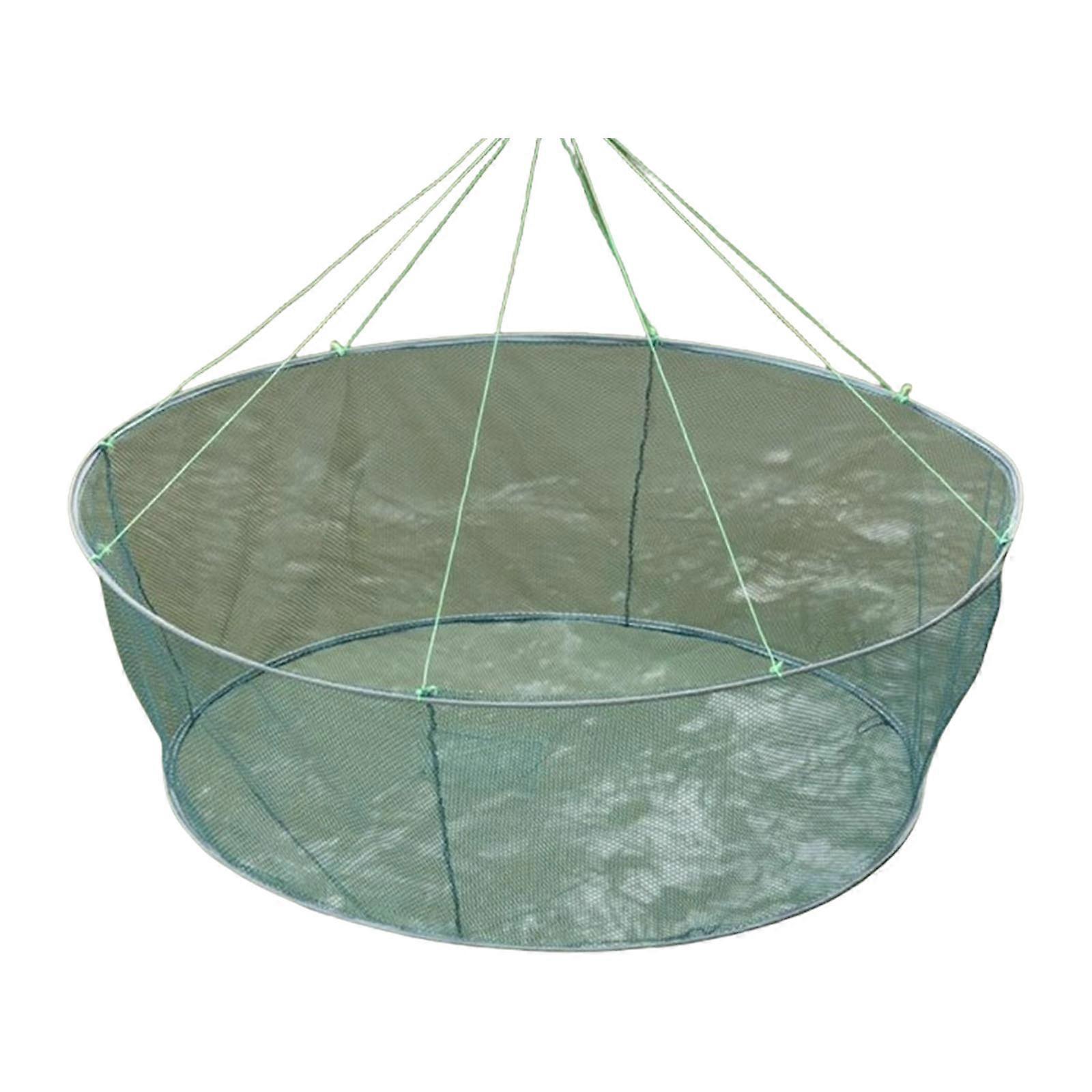 Compacts Foldable Fishing Net With Centralized Baits Pouches Tear Resistant Fish Catcher for Outdoor Lover Multicolor