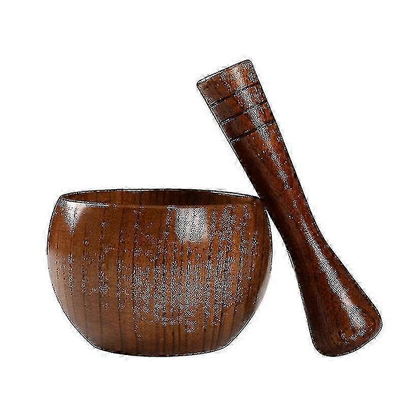 Retro Solid Wood Garlic Masher Set - Round Pounded Pestle Jar (Specify Size)