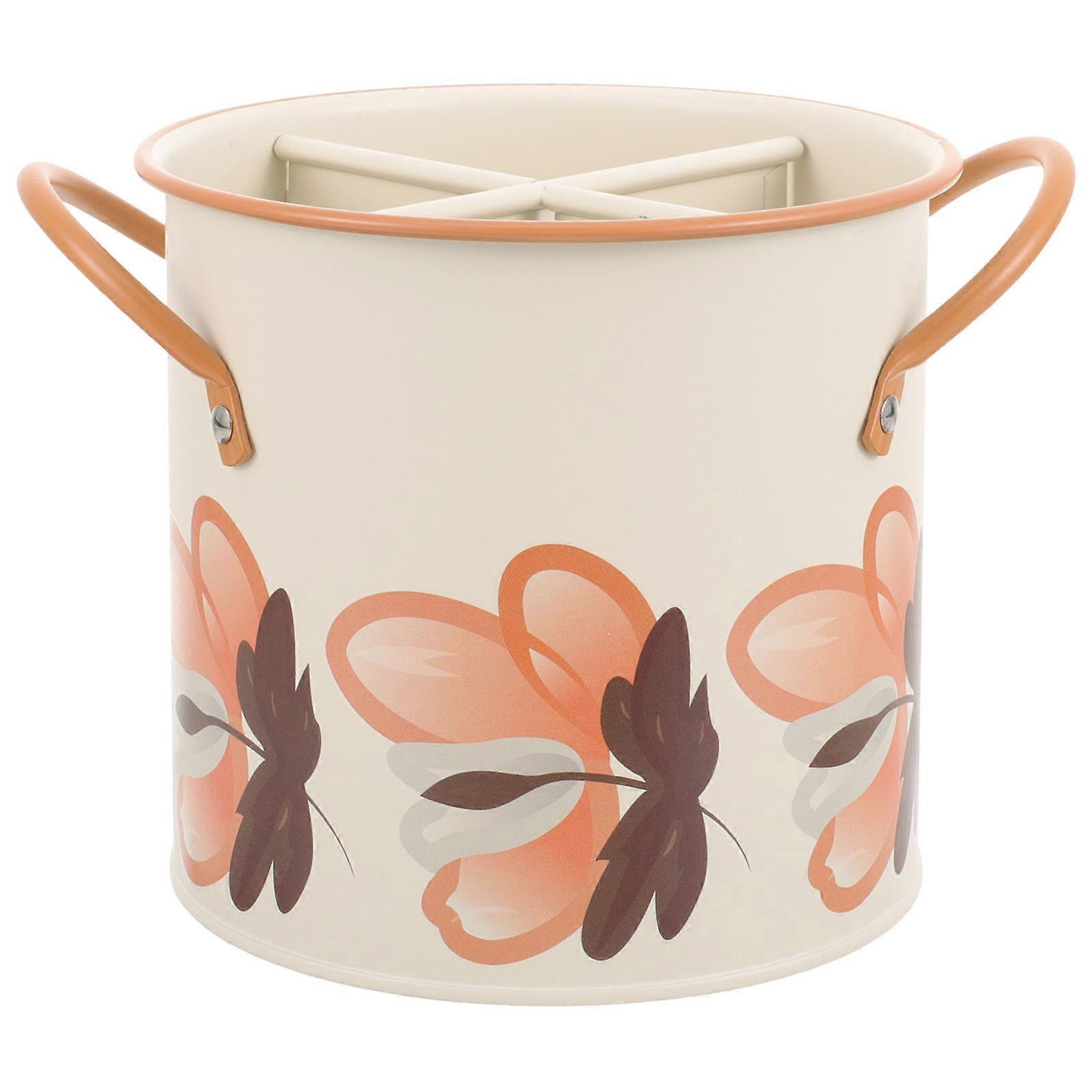 Retro Style Cutlery Bucket with 4 Separate Compartments for Easy Storage and Organization in Kitchen 6.5x6.5x9.5 Inches