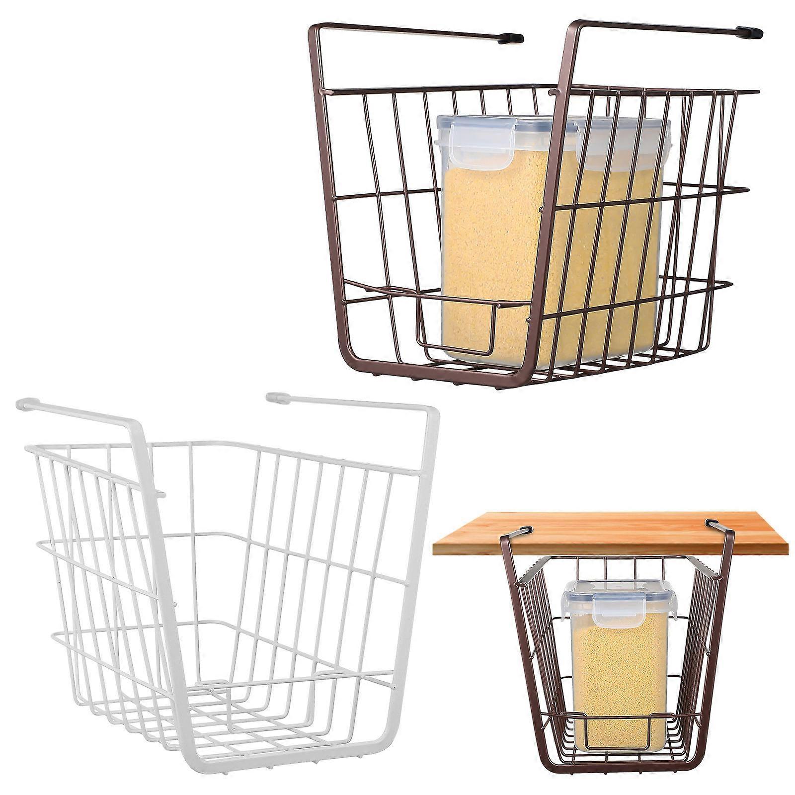 2 Pcs Rust Resistant Iron Under Shelf Hanging Baskets Kitchen Pantry Wardrobe Cabinet Storage Organizers for Bowls Towels Stationery Classic Stylish