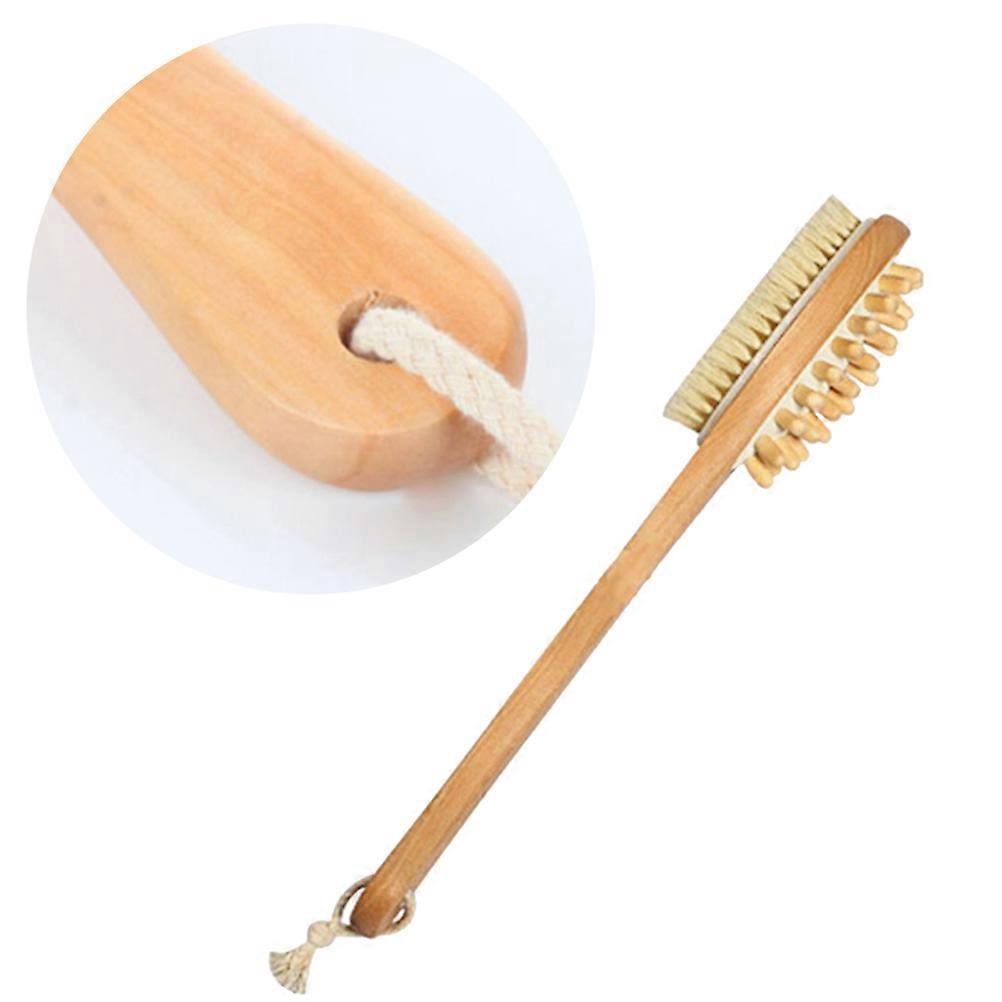 Long Handle Double Sided Natural Bristles Body Brush for Exfoliating, Cleansing, and Removing Dirt and Oil in Shower or Spa