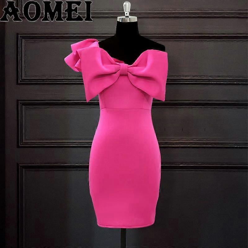 Rose Red Mini Dress Ruffles One Shoulder Bowtie Patchwork Bodycon Women Party Dresses Plus Size 5XL