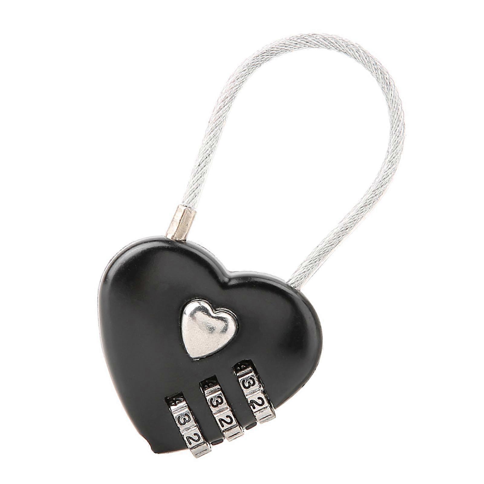 Heart Shape 3 Digit Code Combination Luggage Bag Lock Password Security Couple Padlock(Black)