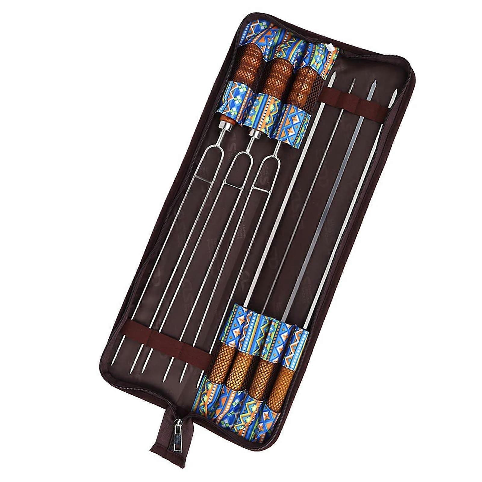 Meat fork, barbecue fork, long fork with performance made of stainless steel and wood for outdoor grilling.