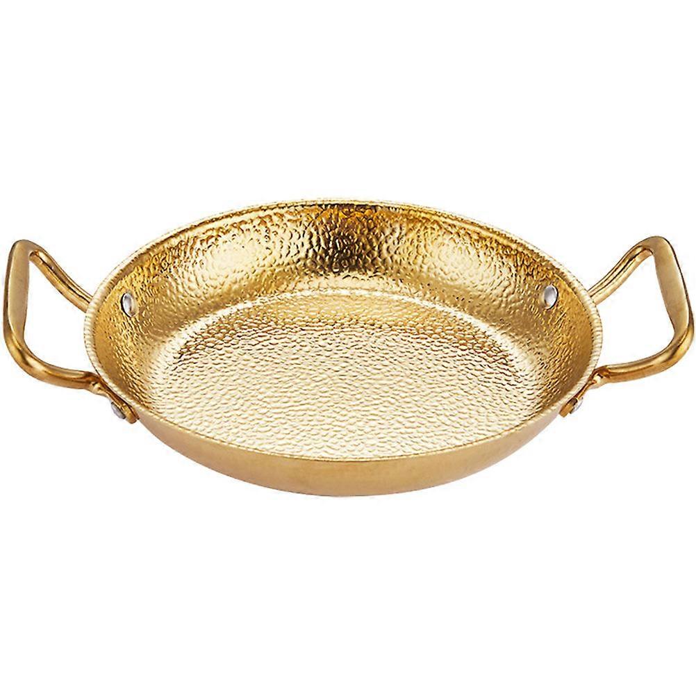Golden Stainless Steel Sukiyaki Plate for Cooking with Double Handle Elegant Design Perfect for Family Gatherings 9.84 inches