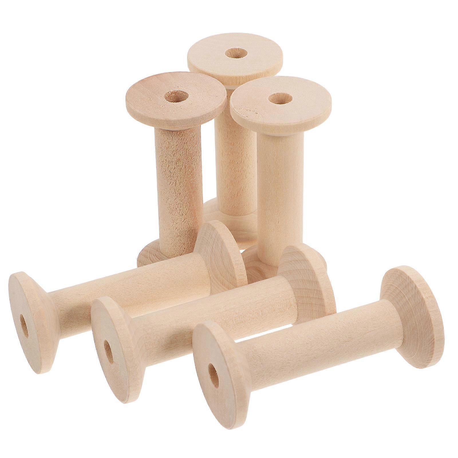 Wood Spools for Crafts Empty Thread Spools Sewing Threads Ribbons Wires 6Pcs