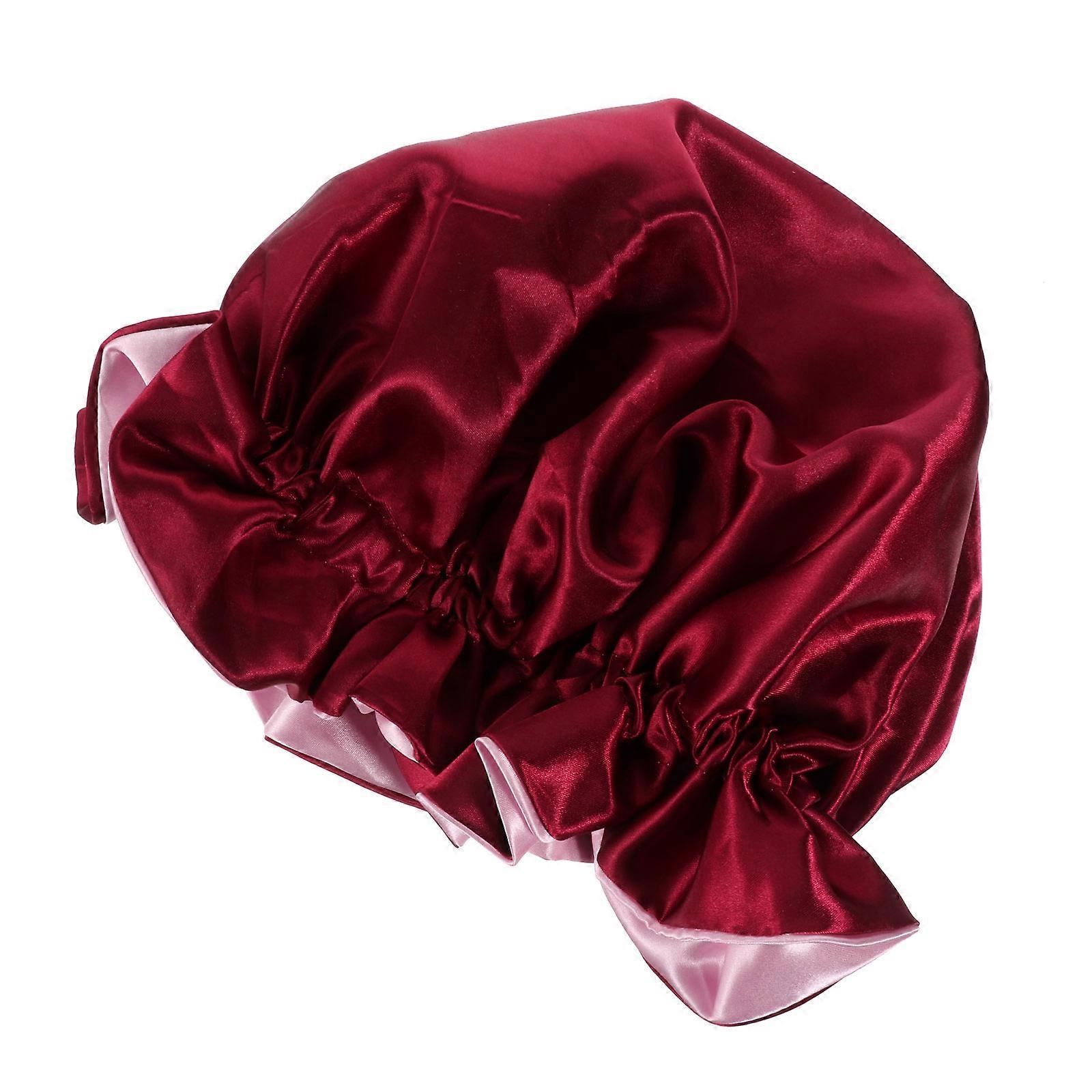 Double Layer Silk Sleep Bonnet Hair Care Cap For Bathing And Sleeping 1Pcs Dark Red