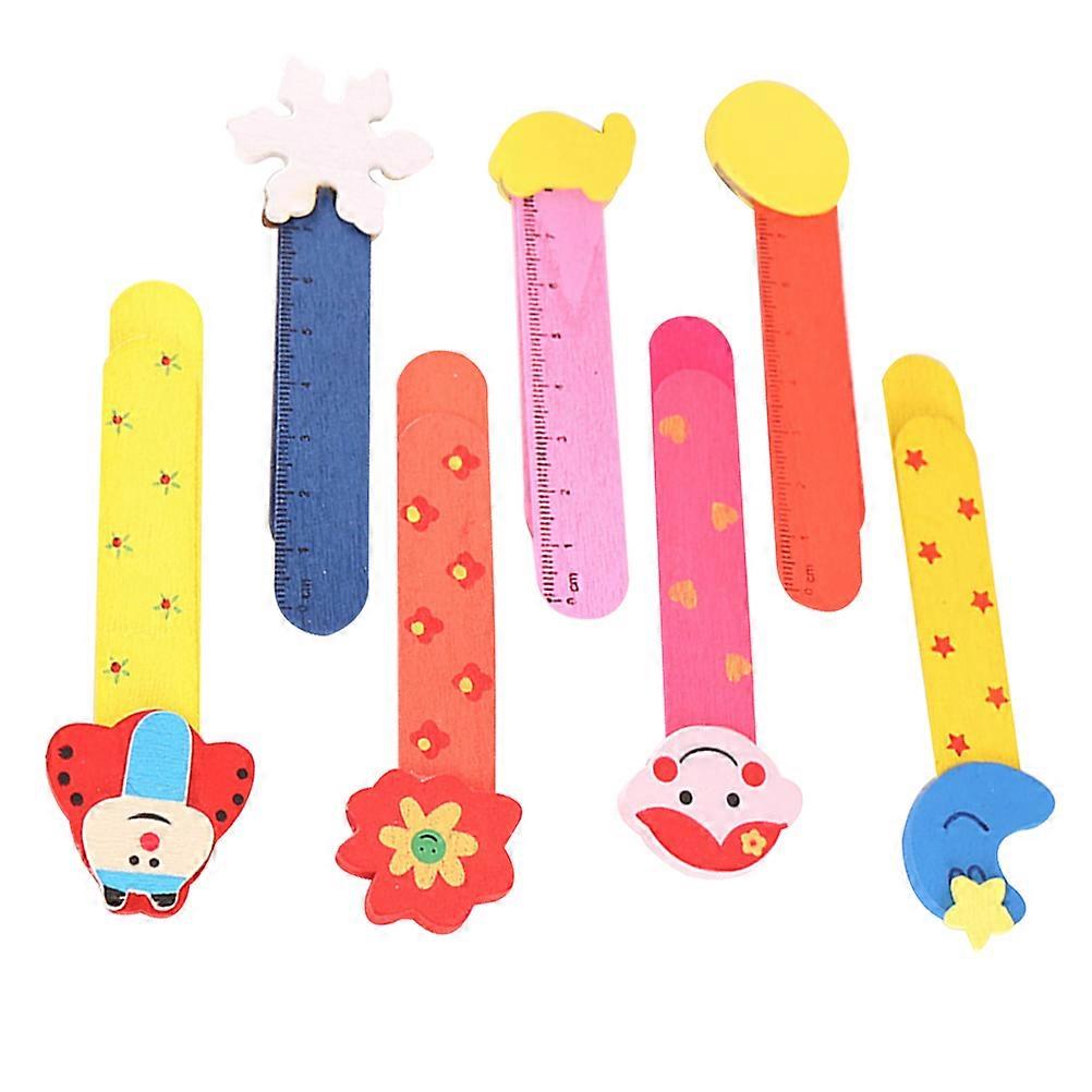 Wooden Bookmark with Cartoon Patterns for Kids Study Assorted Color 10 Pcs Portable Book Marker and Mini Ruler 3 9x1 2x0 79 inch