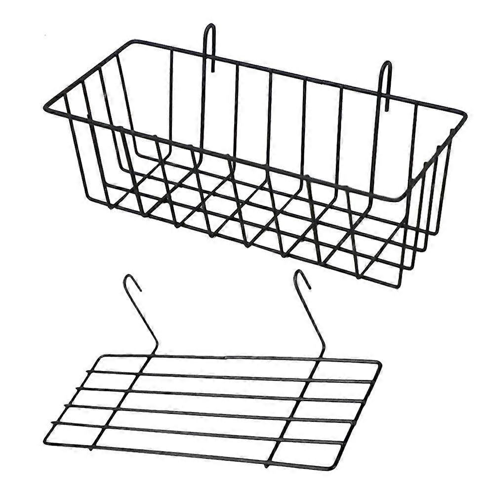 Wire Grid Wall Display Rack Bathroom Organizer Black 23x10cm Water-resistant 2Pcs