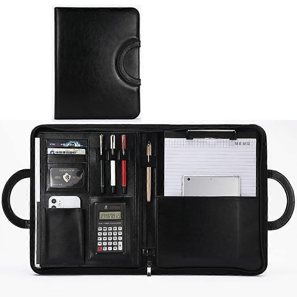 Writing Case A4, Portfolio Binder CV Padfolio with Zip Business Organiser for A4 Letter/Notepad Gift for Graduation Child black 12 digit calculator