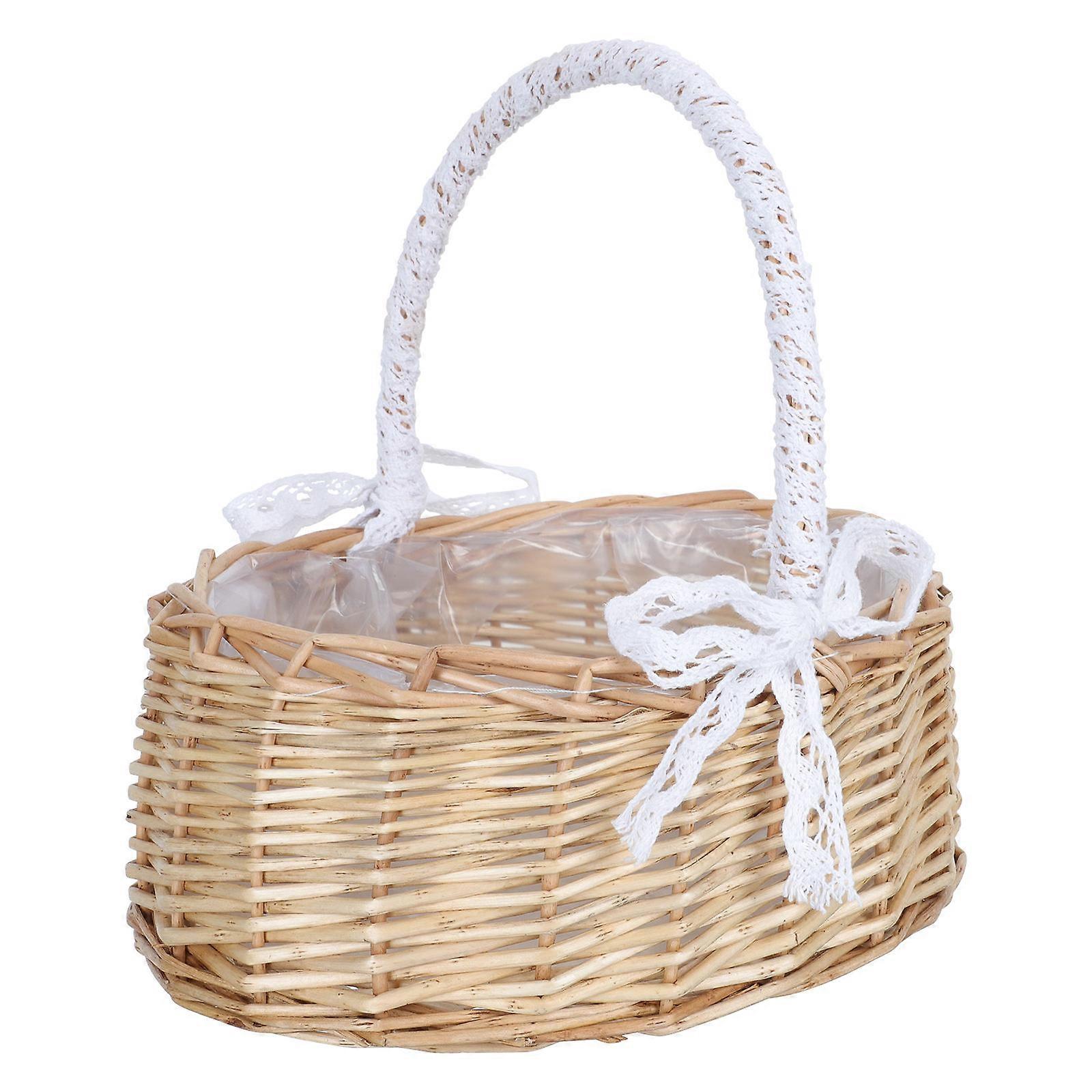 Portable Khaki Woven Flower Basket for Store Use Made of Synthetic Material 7.5 Inches