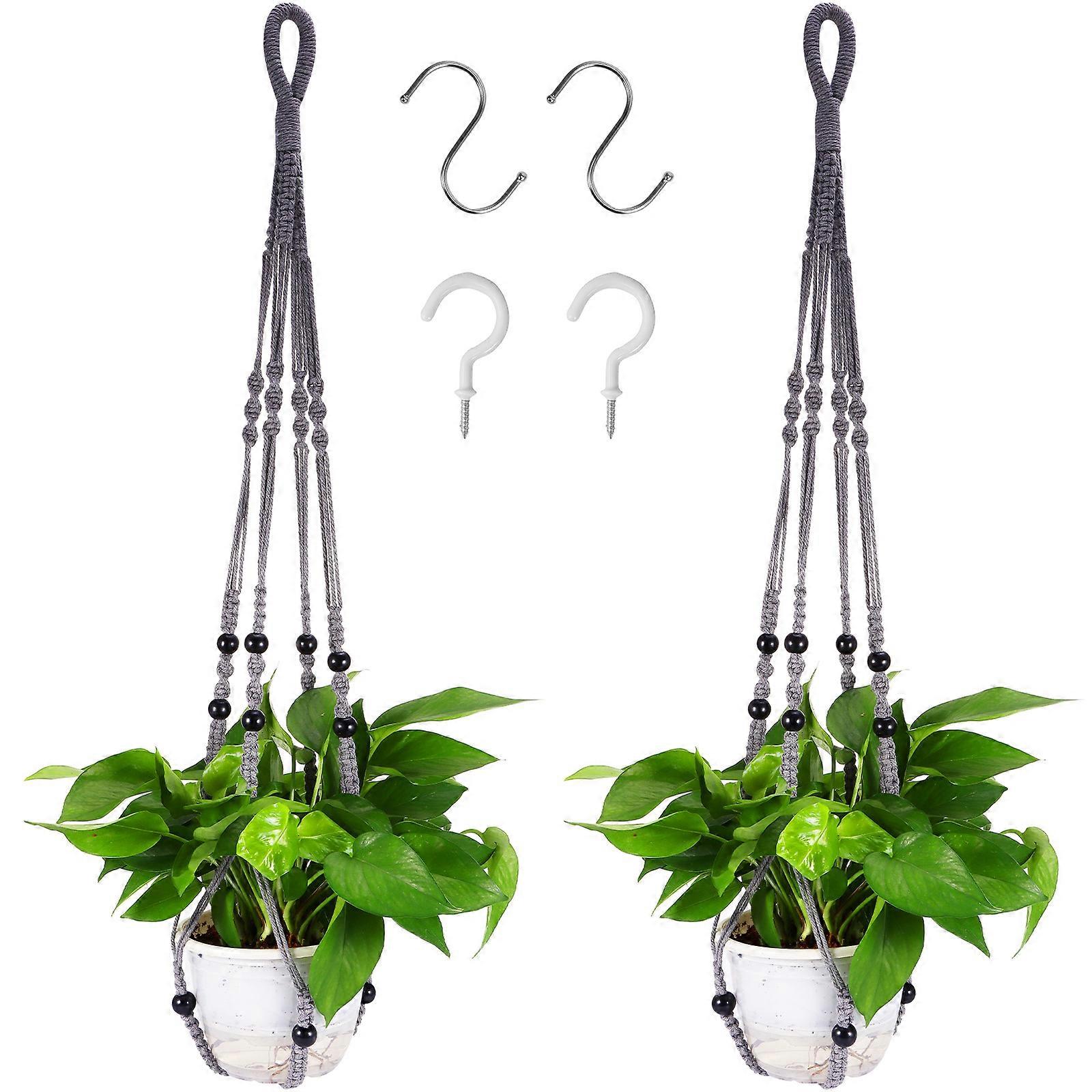 2pcs Handwoven Rope Net Hanging Basket (Grey; Includes 2 S-Hooks)