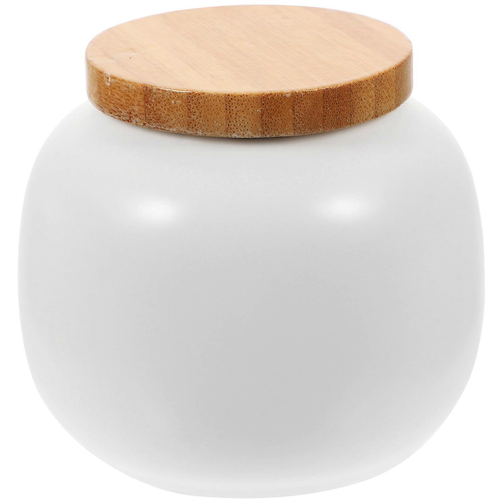 Ceramic Food Jar with Bamboo Lid for Home Use Simple Storage Canister Set of 5 1.5-Liter
