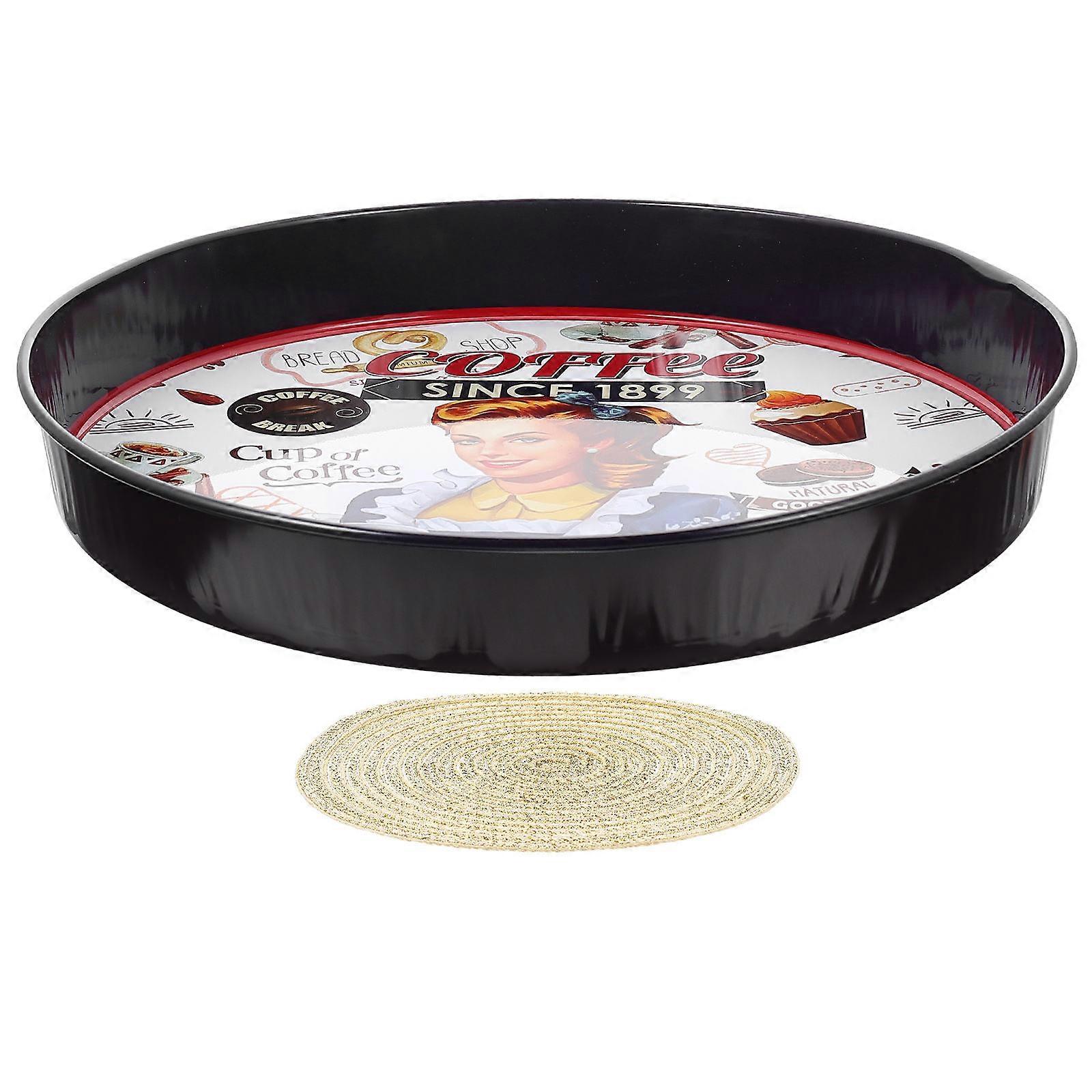 Round Tray Decor Multi-functional Storage Decorative Fruits Serving Tray 13.8X13.8X2in For Home Use 1 Set