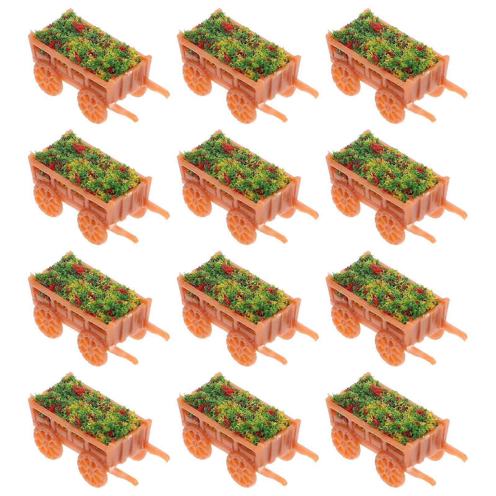Miniature Flower Wagons Set for Decoration Use Red Plastic 12 Pieces