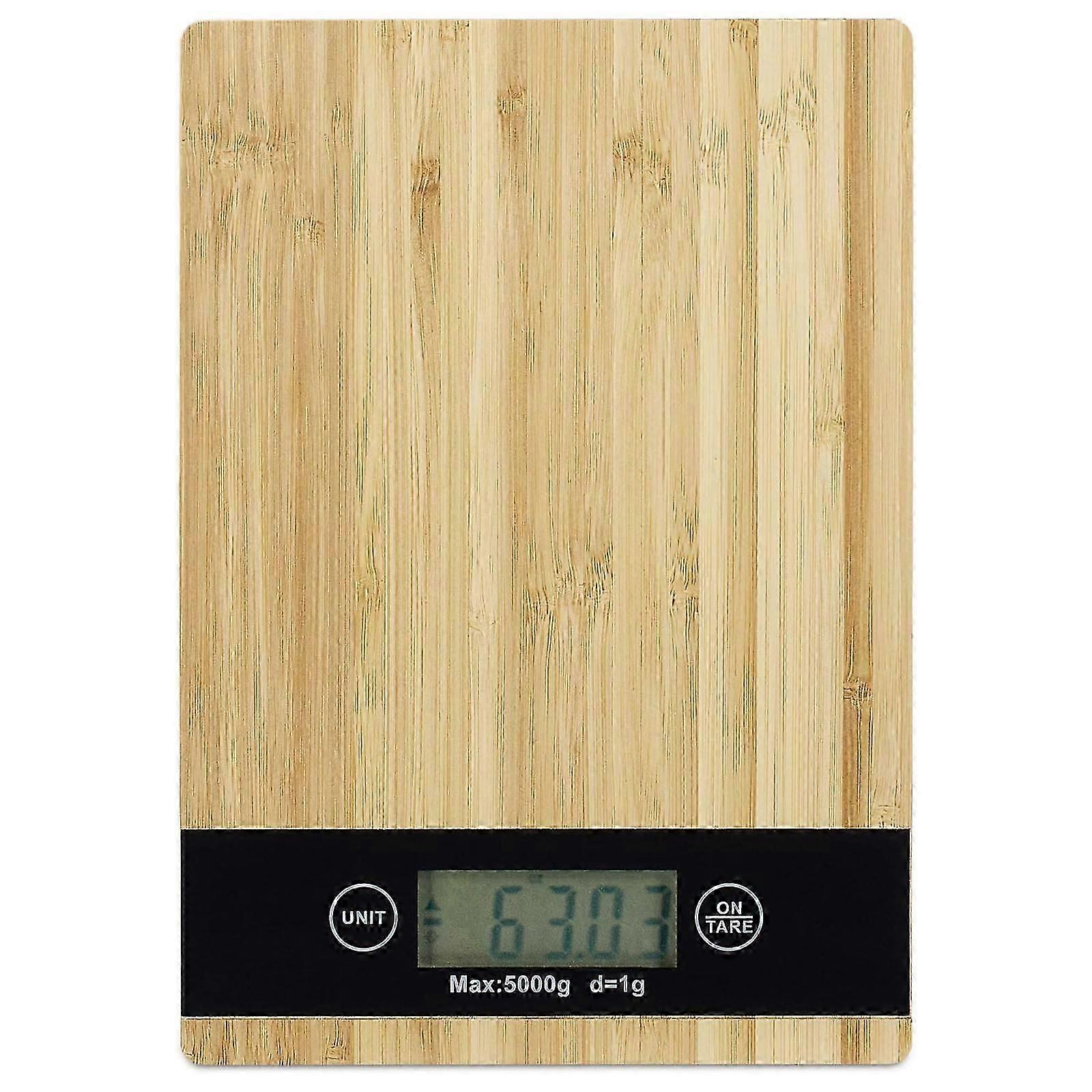 5kg/1g Digital Kitchen Scale Bamboo Touchscreen with Battery