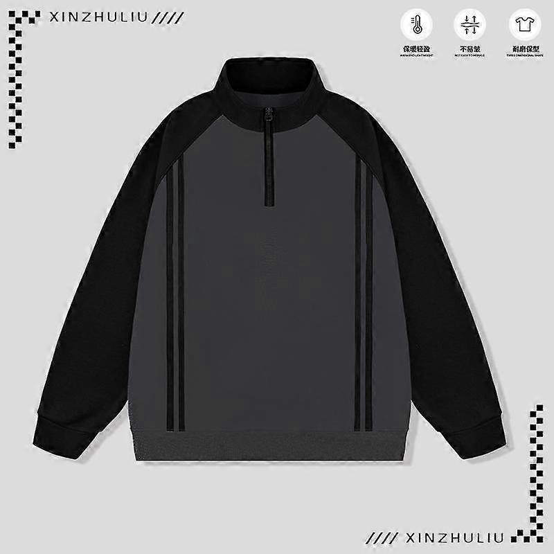 This Autumn And Winter Men's High-End, Fleece And Thickened Stand-Up Collar Pullover Hoodie With A Half-Zipper And A Fashionable Color Combination