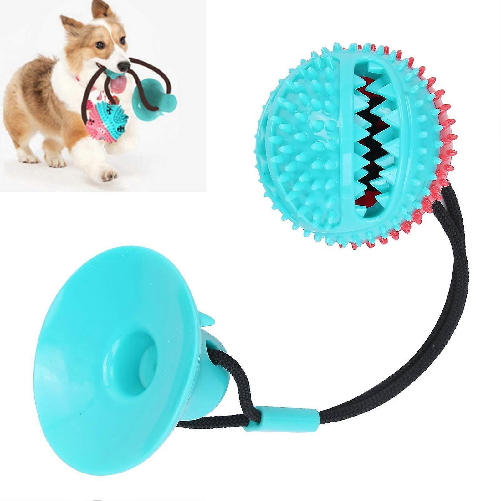 Suction Cup Dog Toy for Chewing and Tugging, Interactive Molar Teeth Cleaning Food Dispensing Ball, Red and Blue